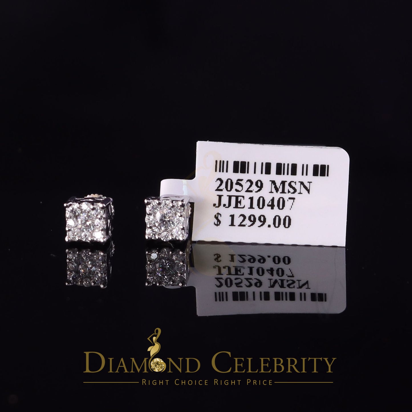 DiamondCelebritees 10k Real White Gold 0.33ct VVS 'D' Color Real Moissanite Stud Square Earrings