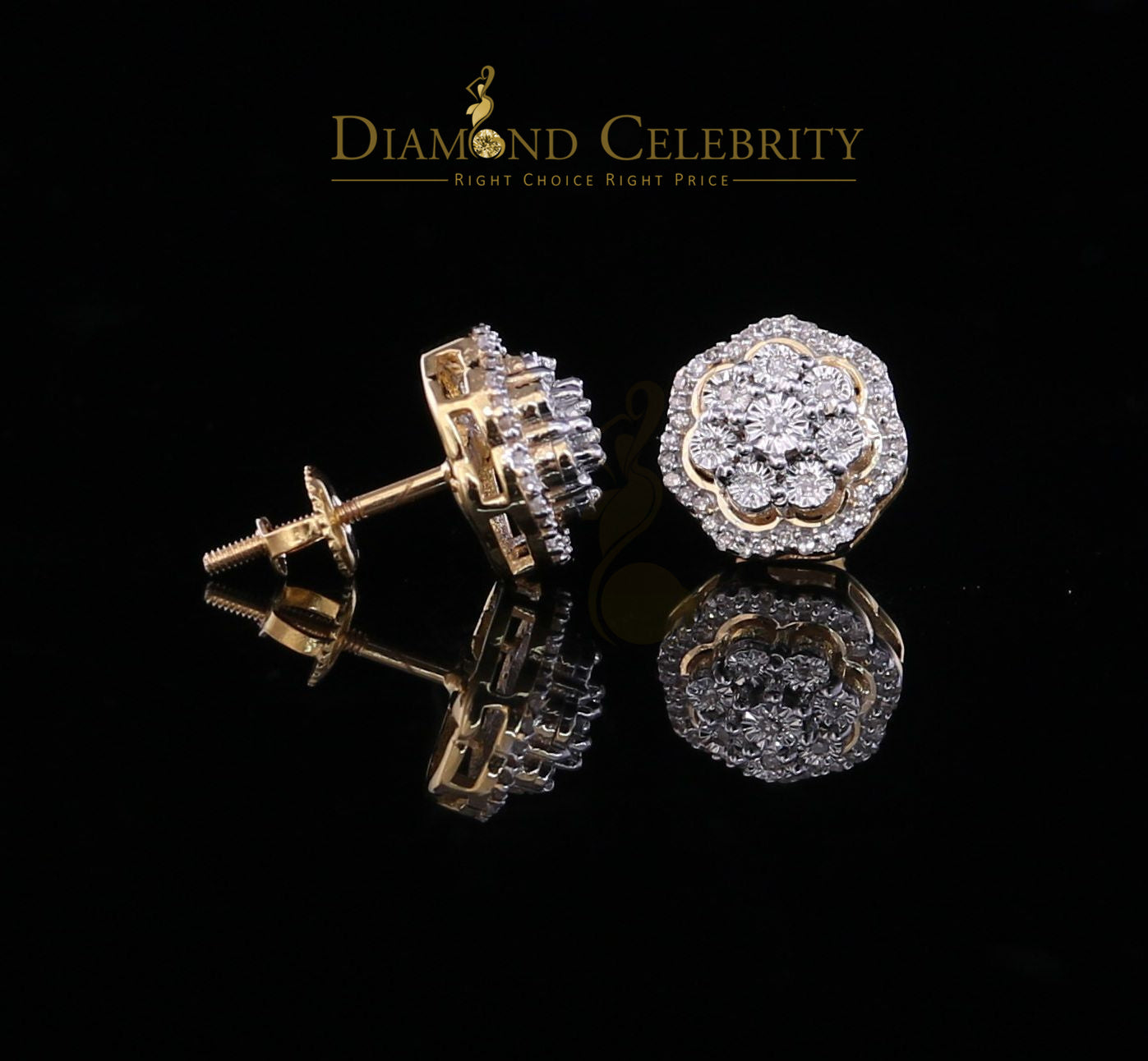 DiamondCelebritees10K Real Yellow Gold Real Diamond 0.25CT Men's/Women's Stud Micro Earring