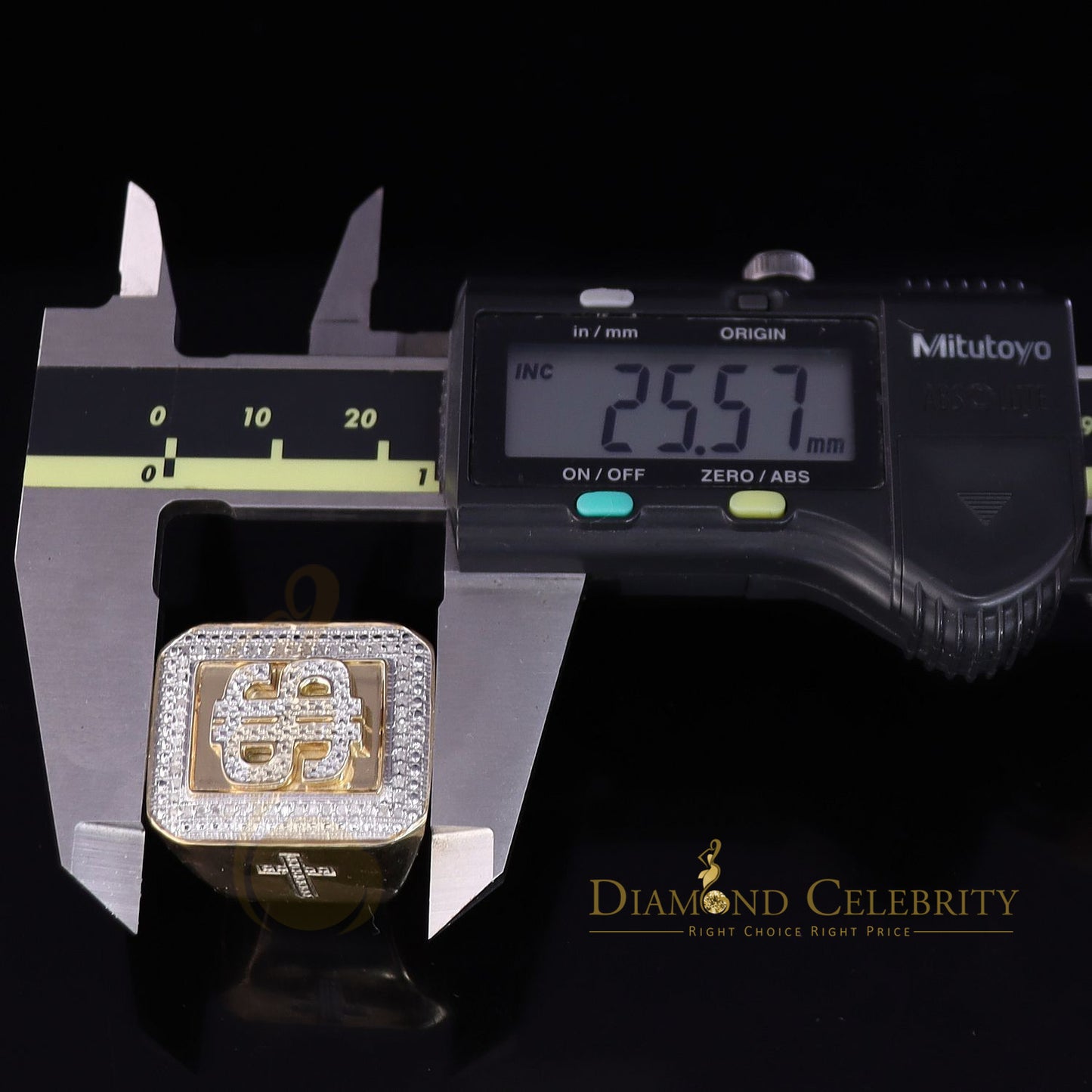 Real 0.33 CT Diamond Men's 925 Silver Yellow Adjustable Ring From Size 10 to 12