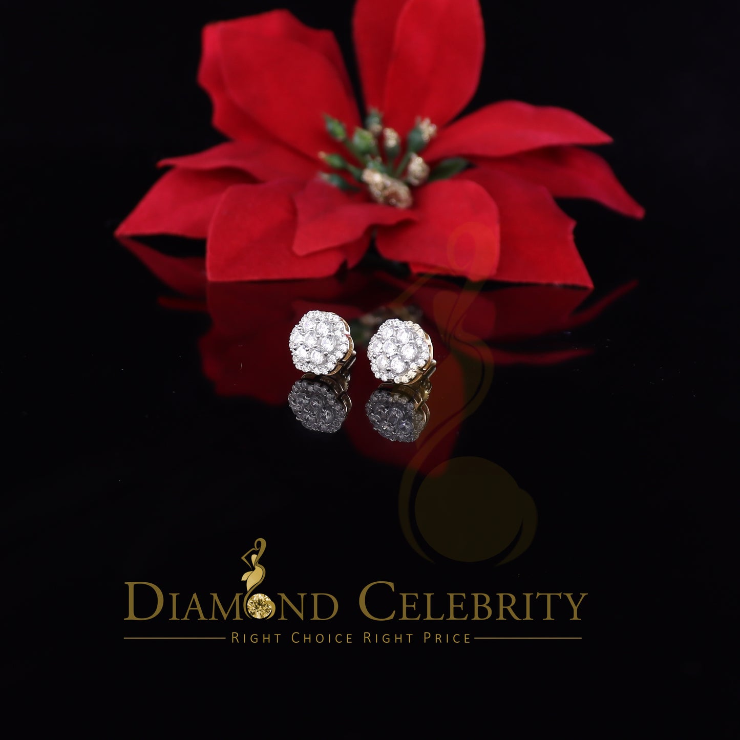 DiamondCelebritees 925 Yellow Silver 1.74ct Cubic Zirconia Flower Earrings For Ladies / Gent's