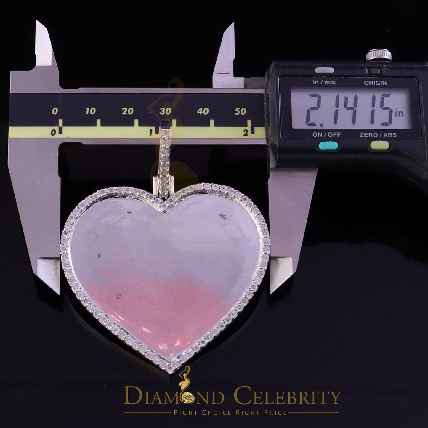DiamondCelebritees 0.75ct Real Diamond White 925 Sterling Silver "2.00" Inch Heart PICTURE Pendant