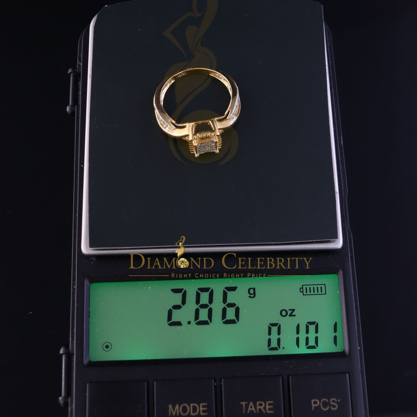 DiamondCelebritees 0.10CT Real Diamond 925 Sterling Yellow Silver Style Square Womens Ring Size 7