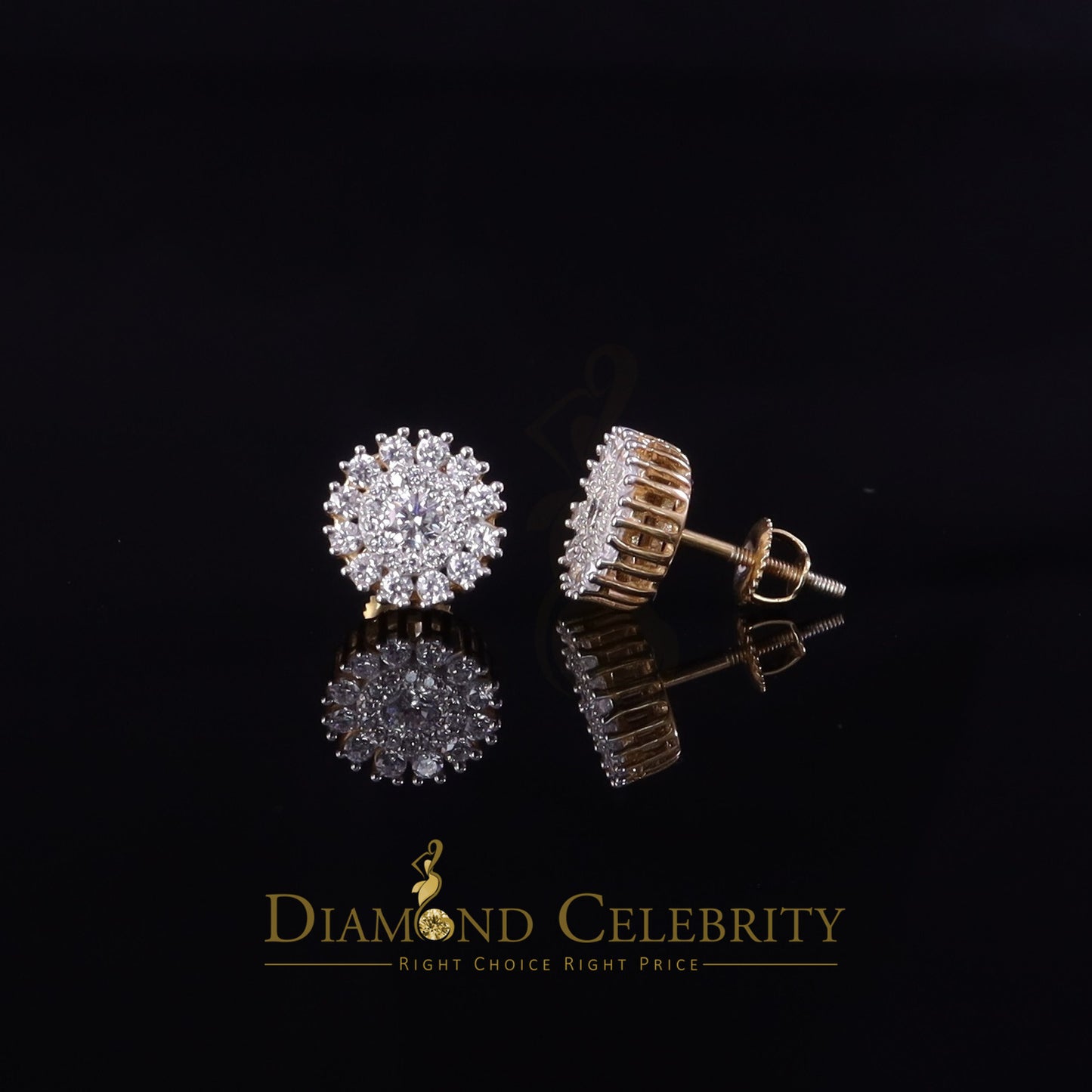 DiamondCelebritees 1.00ct VVS 'D' Moissanite Men's/Womens 925 Silver Yellow Floral Stud Earrings