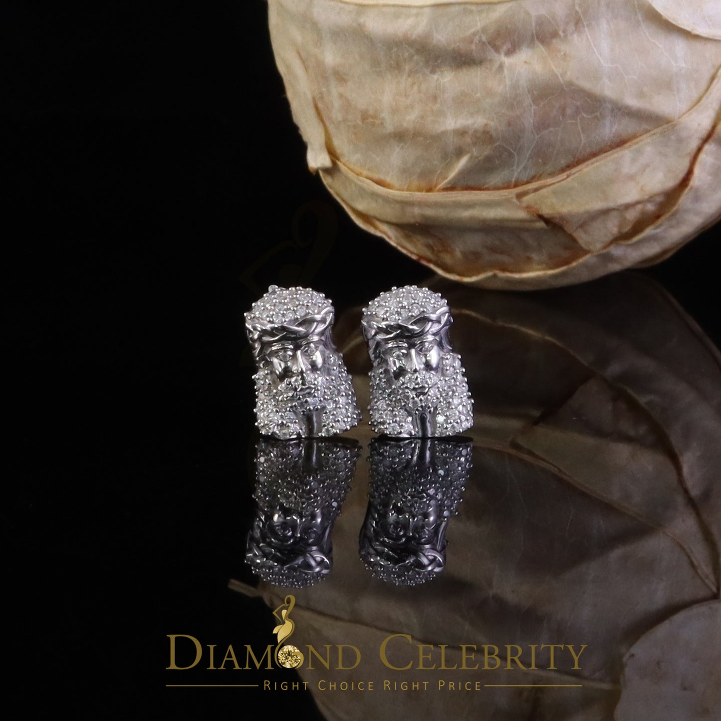 Diamondcelebritees Men's/Womens 0.33ct VVS 'D' Moissanite 925 Silver White Jesus Face Stud Earrings