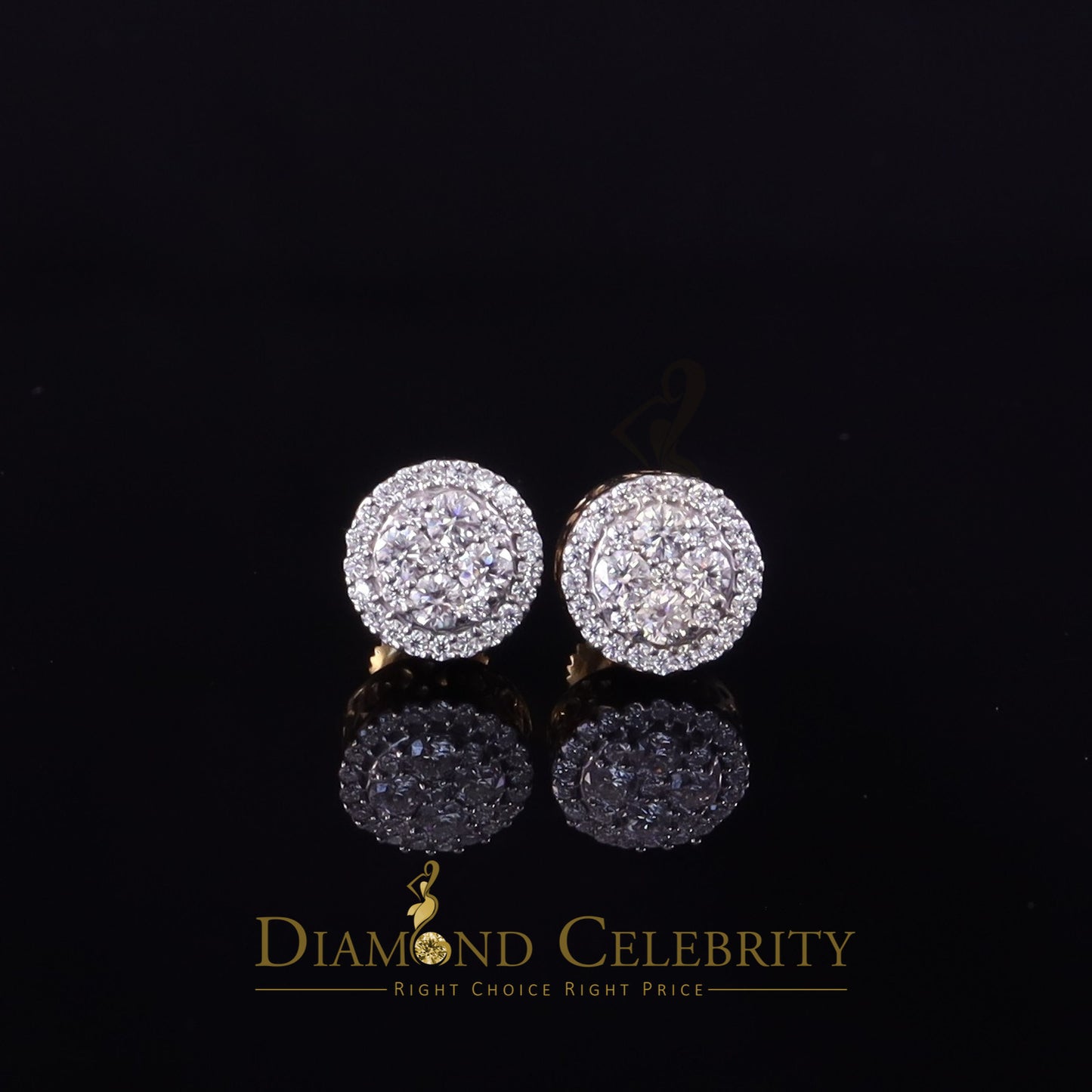 DiamondCelebritees Moissanite Round Stud Earrings Men's/Womens 925 Silver Yellow 0.50ct VVS 'D'