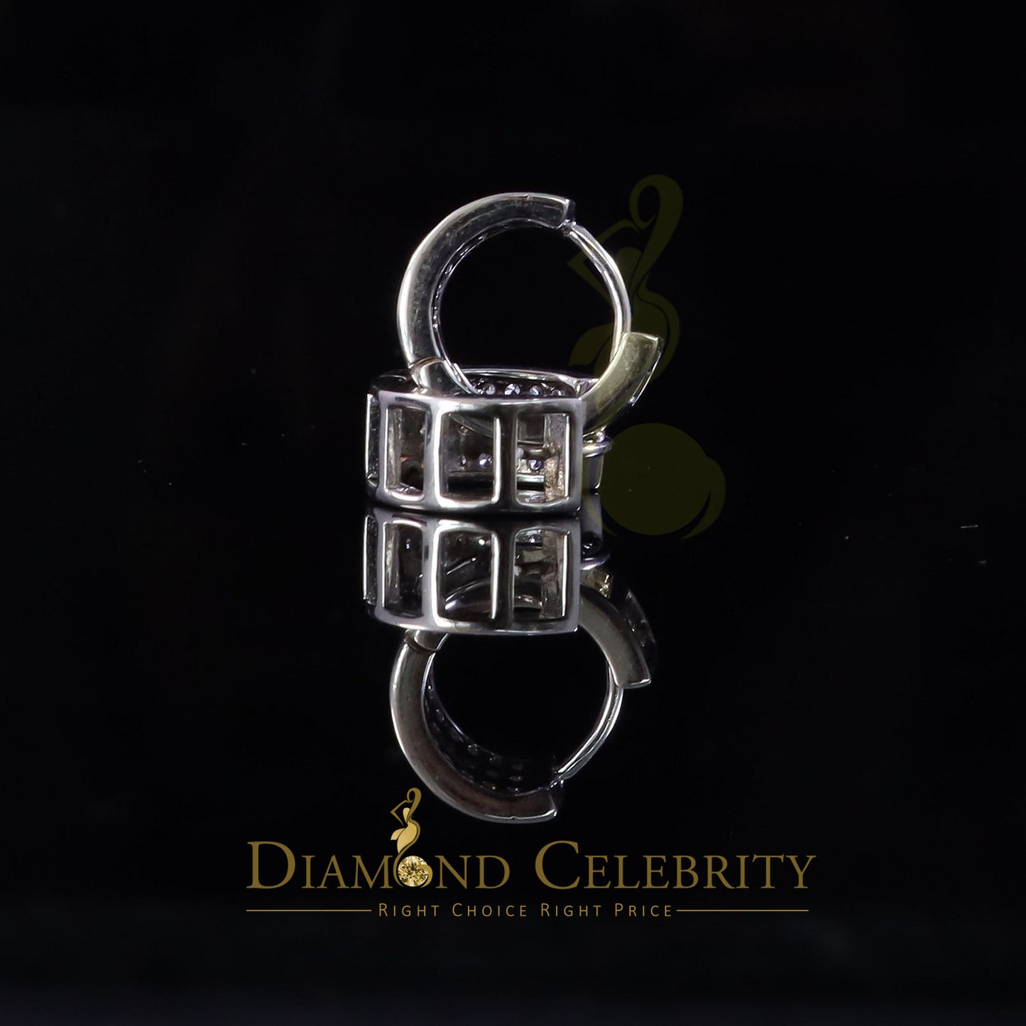 DiamondCelebritees Mens hip hop white Gold 925 Sterling Silver Iced 3 row Huggie Hoop earrings