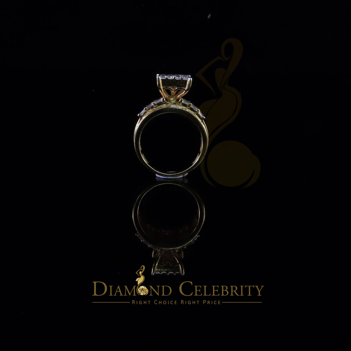 DiamondCelebritees 925 Sterling Yellow Silver Square 1.75 ct Cubic Zirconia Womens Ring Size 8