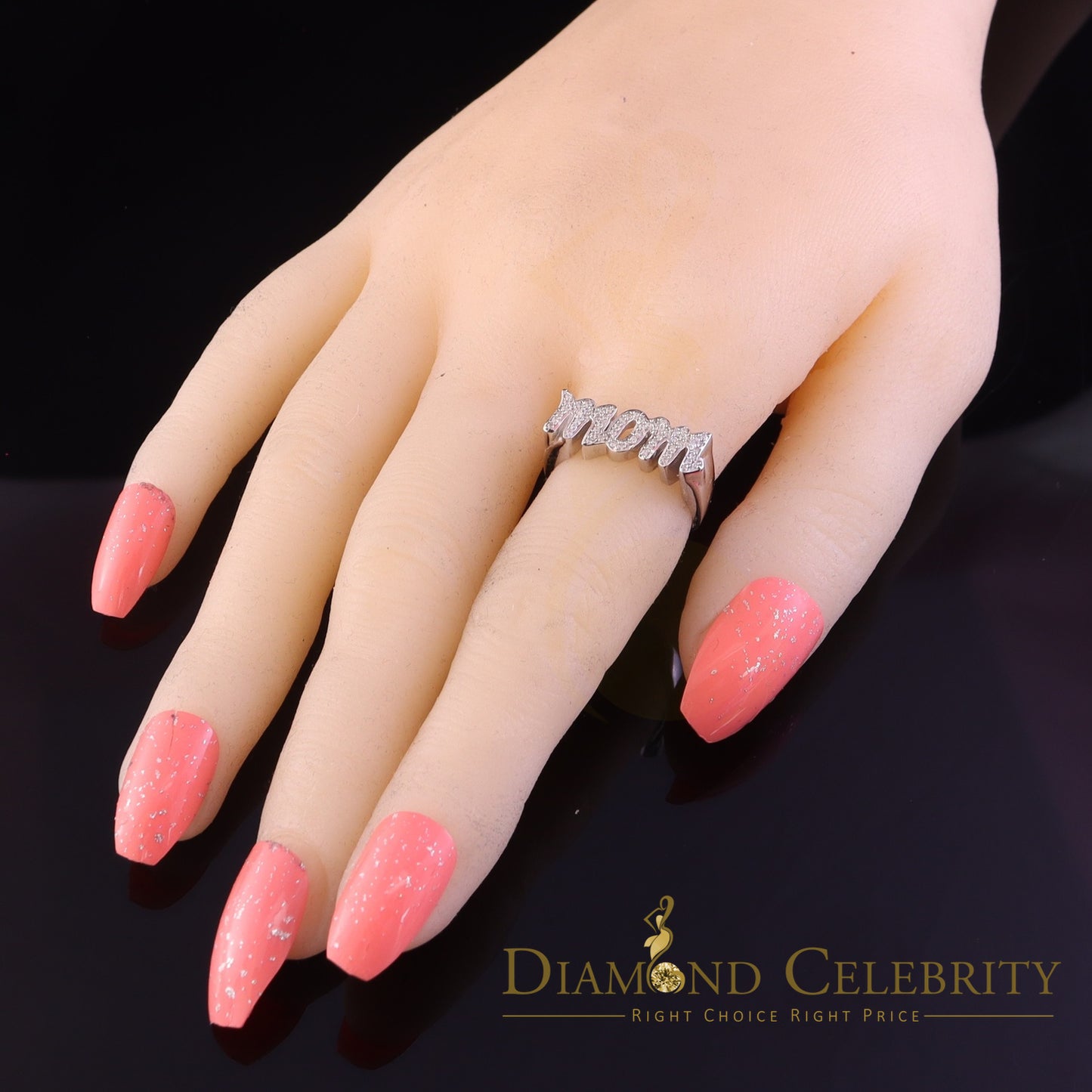DiamondCelebritees 925 White Silver 0.52ct Cubic Zirconia "MOM" Ring Special Offer @ Mother's Day