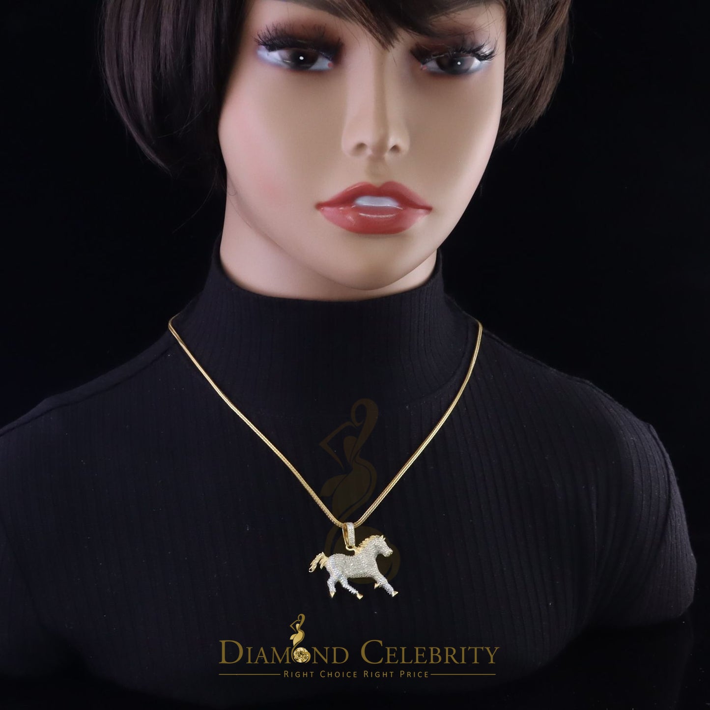 DiamondCelebritees Real 0.33ct Diamond 925 Sterling Silver HORSE Yellow Charm Necklace Pendant