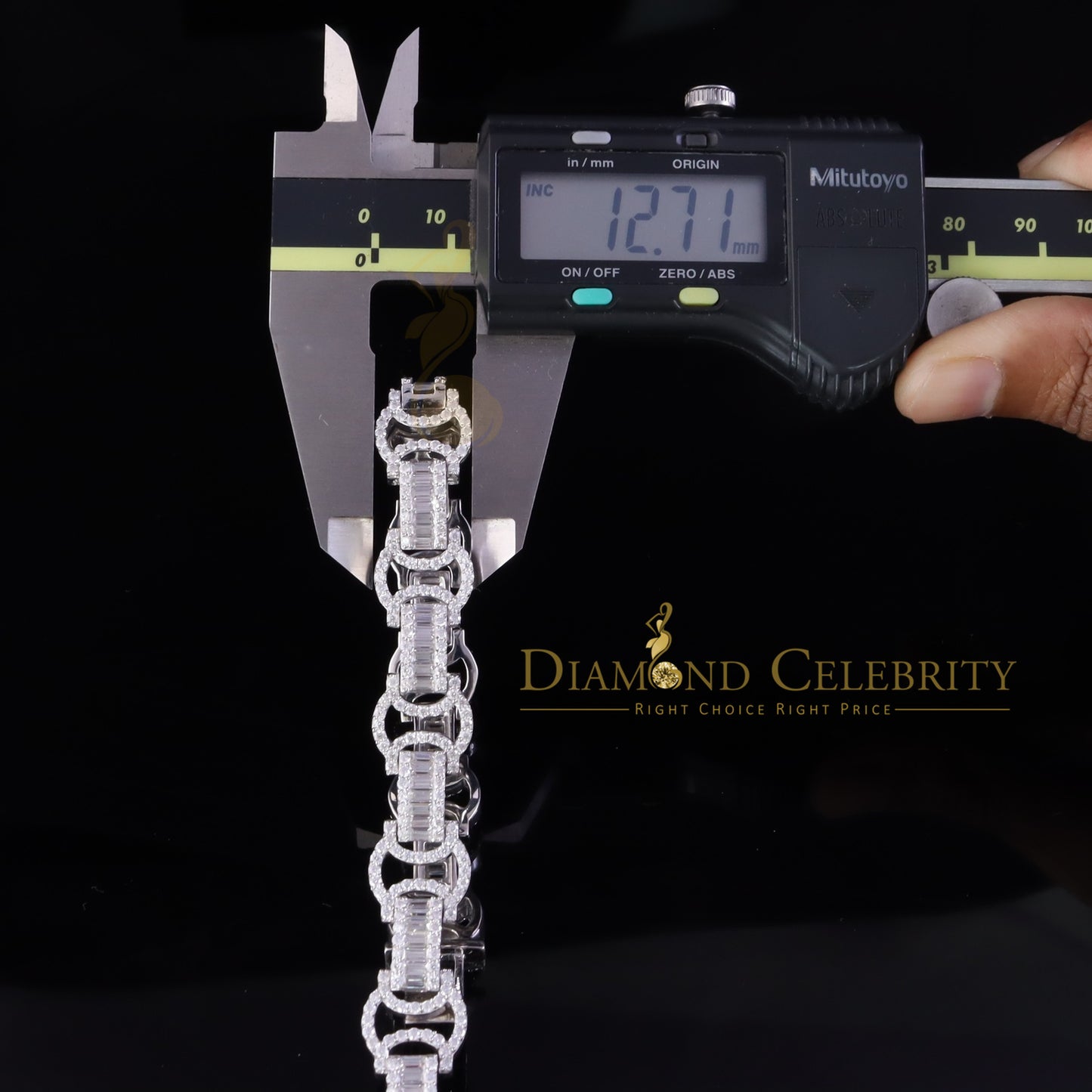 Diamondcelebritees 925 Moissanite Baguette Silver 9.00ct White Byzantine Bracelet 8 In. Mens/Womens