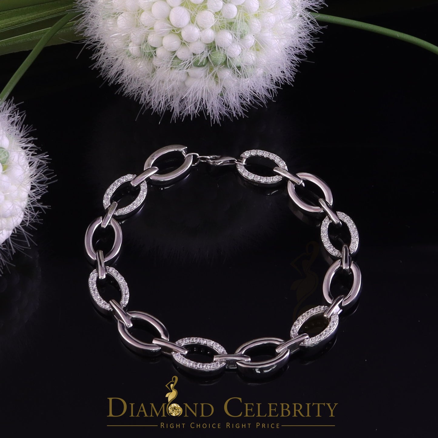 Diamondcelebritees White 925 Sterling Silver Cubic Zirconia Stone Link Lock Bracelet Size 7 Inches