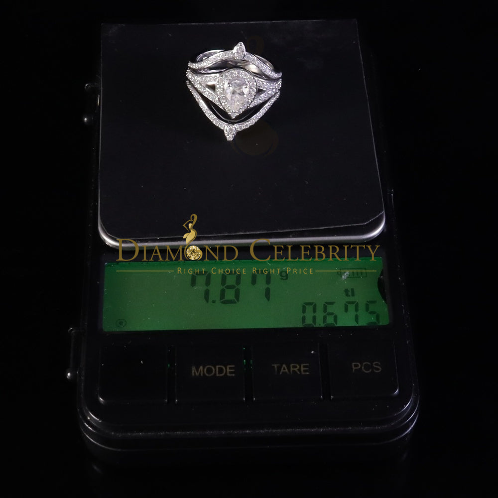 DiamondCelebritees White Silver1.75ct VVS D Pear 925 Moissanite Enhancer Guard Wrap Insert Ring SZ7