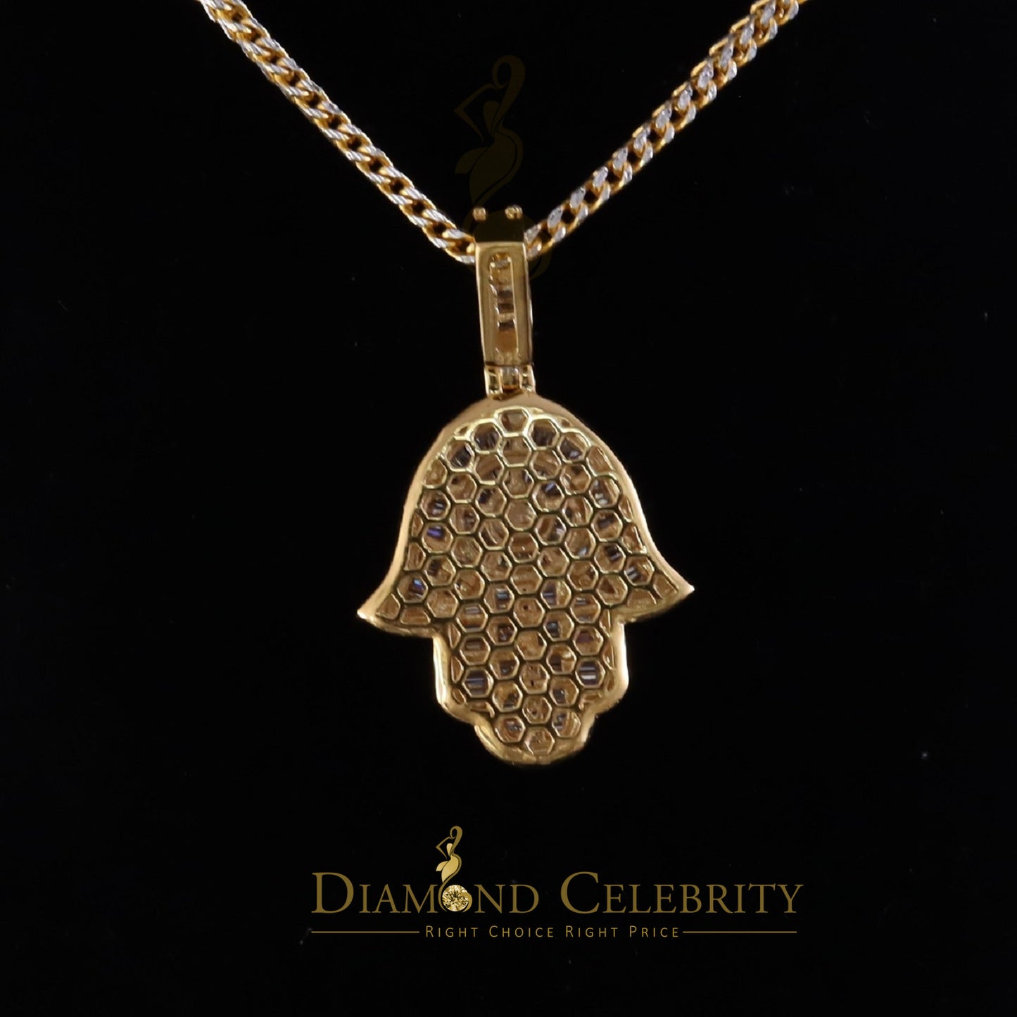 Diamondcelebritees 4.00ct VVS D Hamsa Baguette Silver Moissanite Yellow Pendant For Mens/Womens