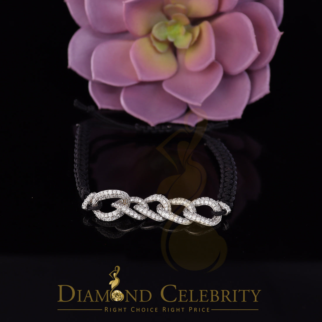 Diamondcelebritees 925 Silver Fancy Sparkling White Bracelet Cubic Zirconia Adjustable Size 7 Inch
