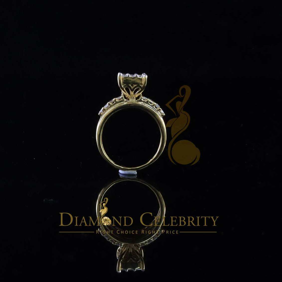 DiamondCelebritees 925 Sterling Yellow Silver Cinderella 1.10ct Cubic Zirconia Women's Ring Size 6