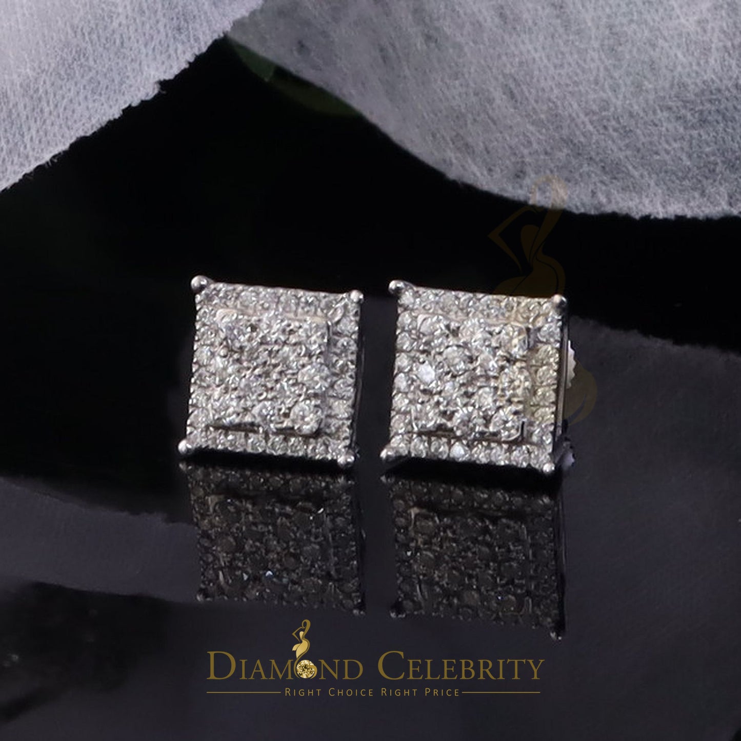 Diamondcelebritees Men's/Womens 925 Silver White 0.55ct VVS 'D' Moissanite Square Stud Earrings