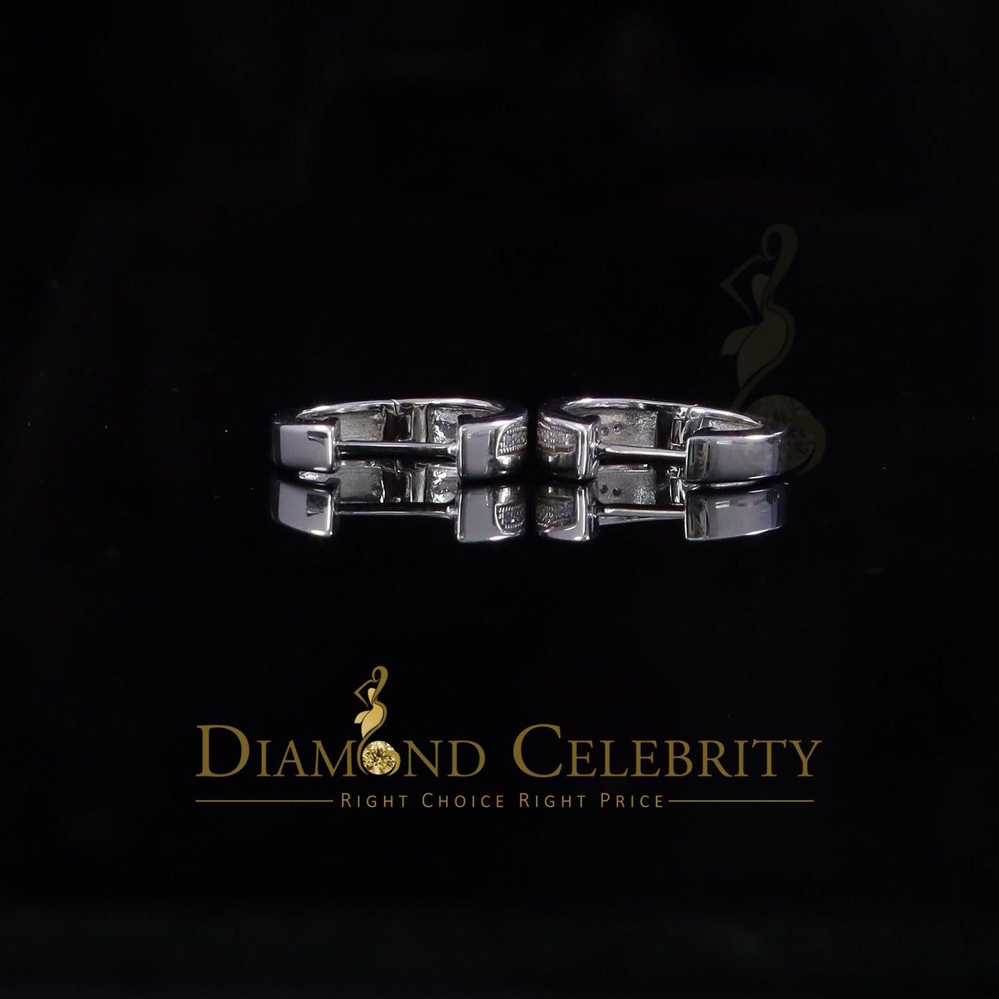 DiamondCelebritees Mens hip hop white Gold 925 Sterling Silver Iced 1 row Huggie Hoop earrings