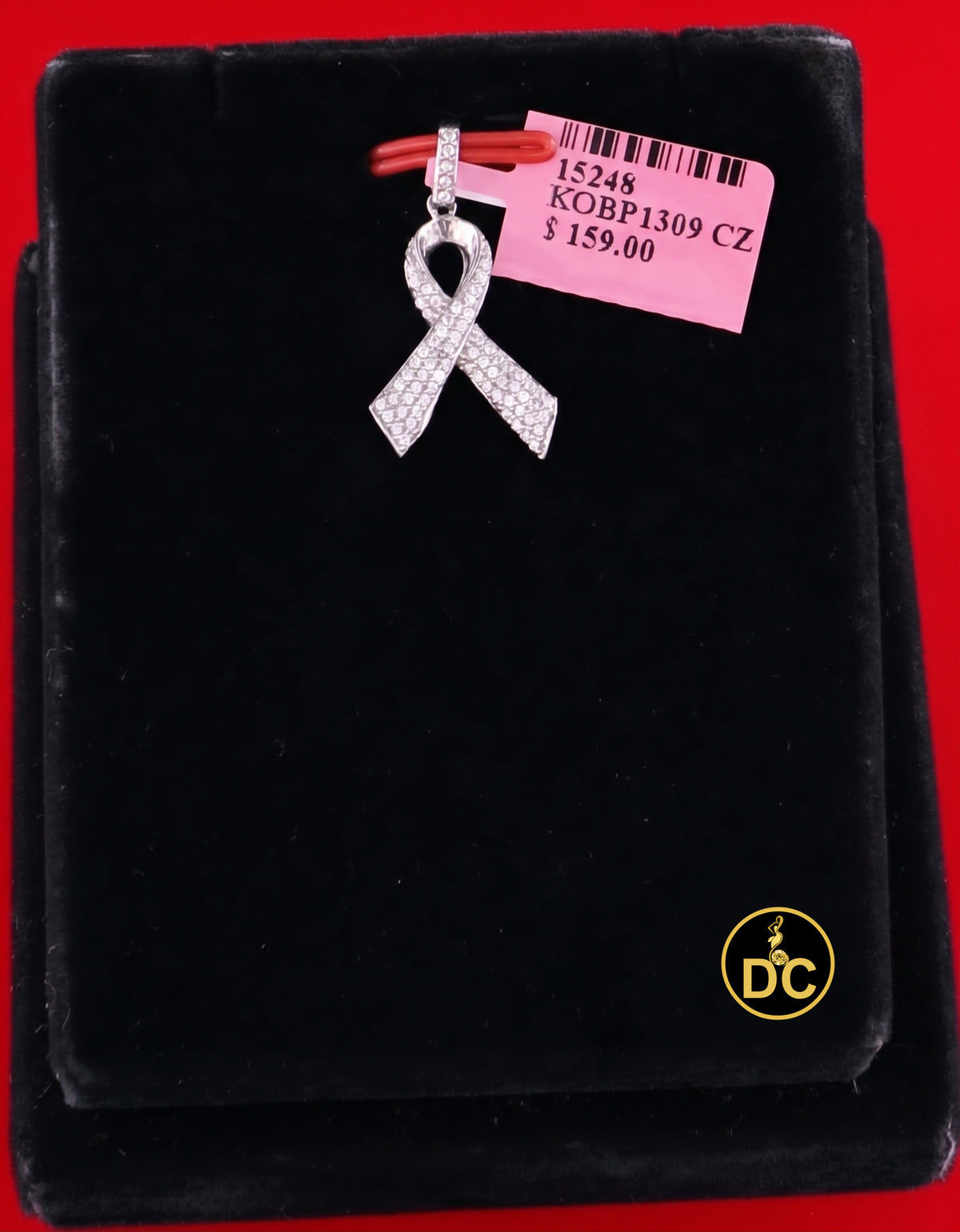 DiamondCelebritees 925 Silver White Clear 0.50ct CZ Hope Ribbon Pendant for Breast Cancer Support