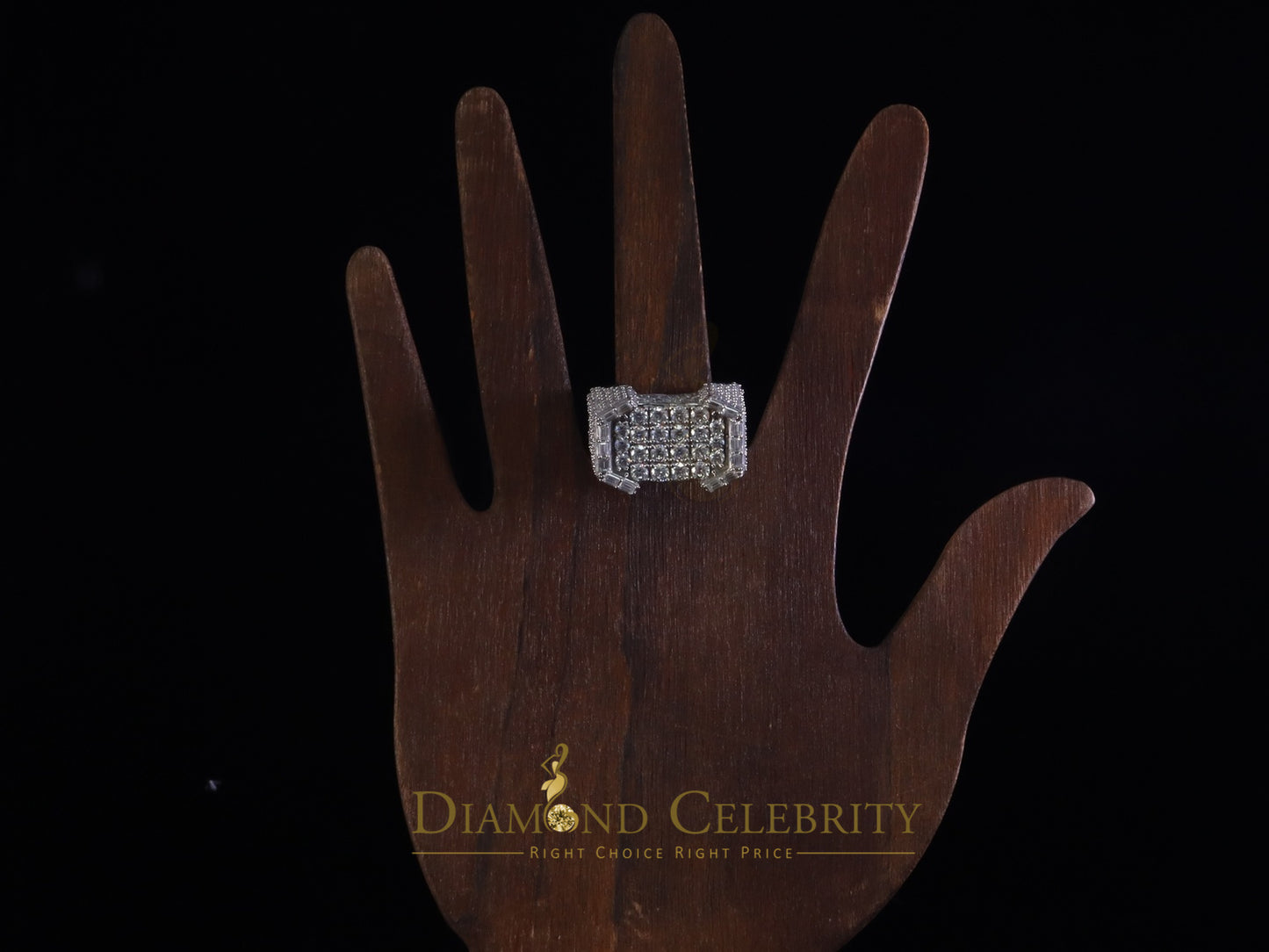 DiamondCelebritees Men's 925 White Silver 6.50ct VVS 'D' Baguette Moissanite Octagone Rings Size 10