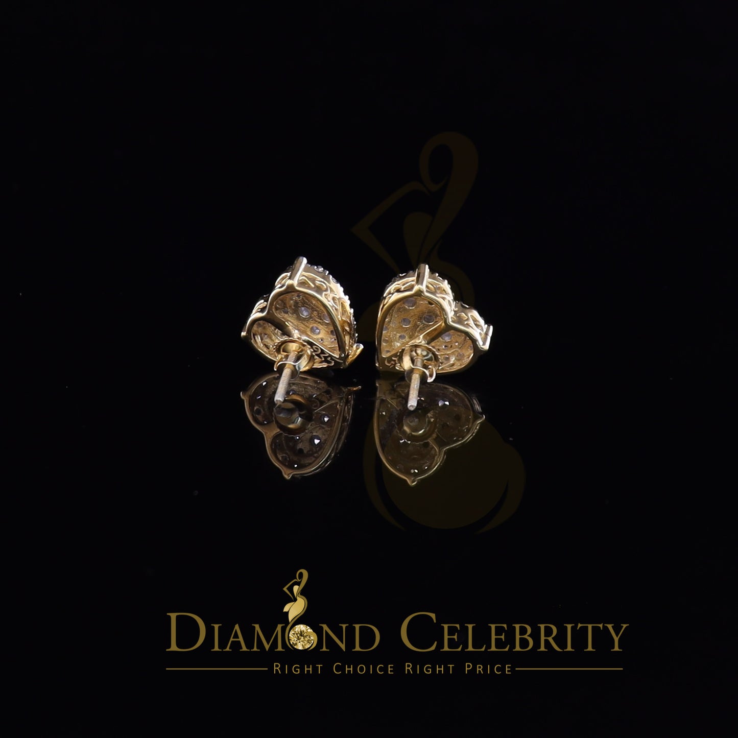 925 Sterling Yellow Silver 2.68ct Cubic Zirconia Heart Women's Stud Earrings