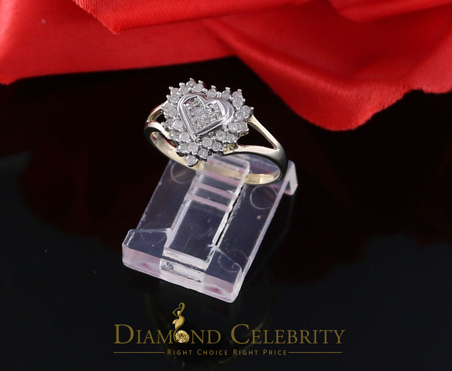 DiamondCelebritees Yellow Real 10 KTGold with 0.33 CT Real Diamond Heart Shape Womens Ring SZ 6.5