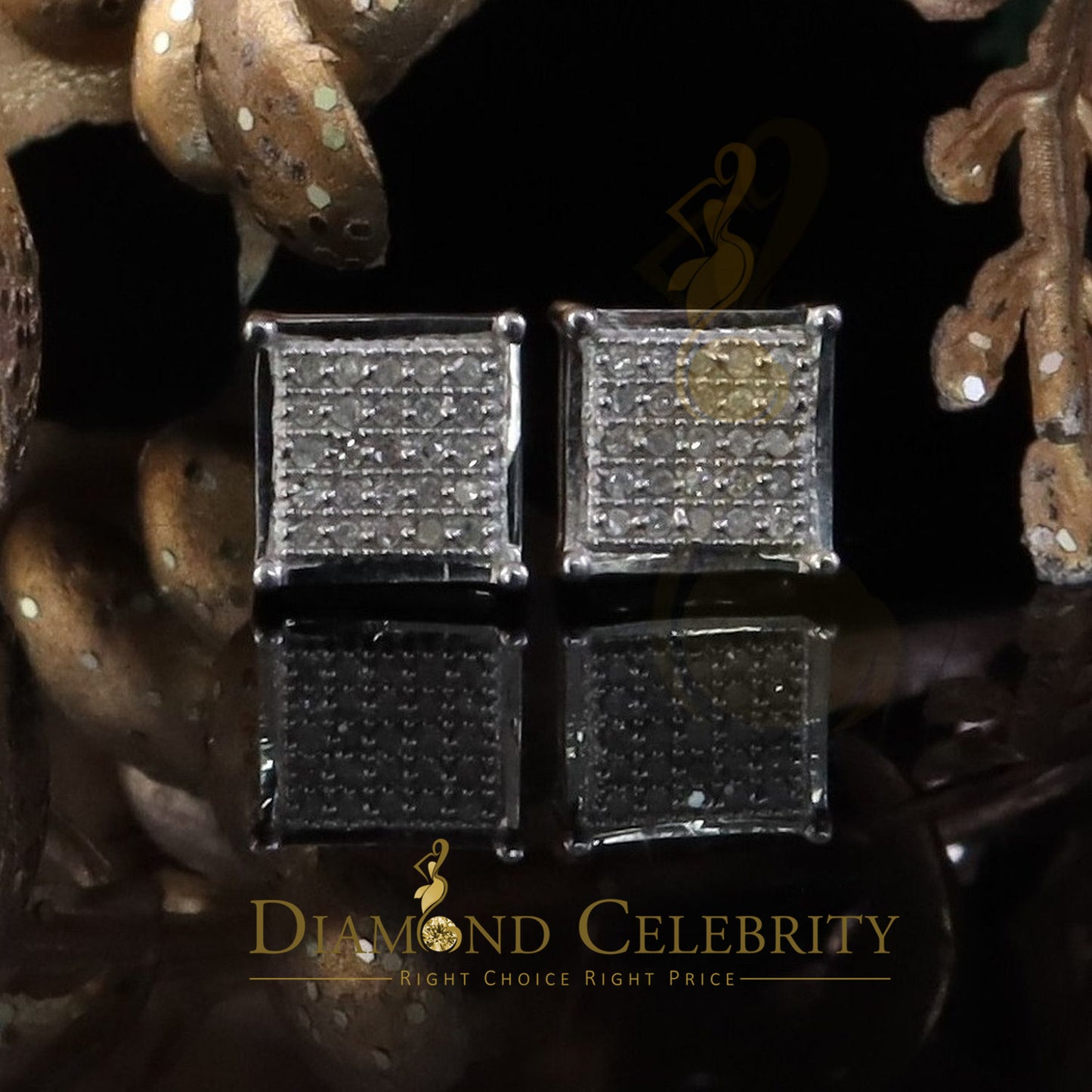 DiamondCelebritees 925 Sterling White Silver 0.15ct Diamond Womens and Men's Square Stud Earrings