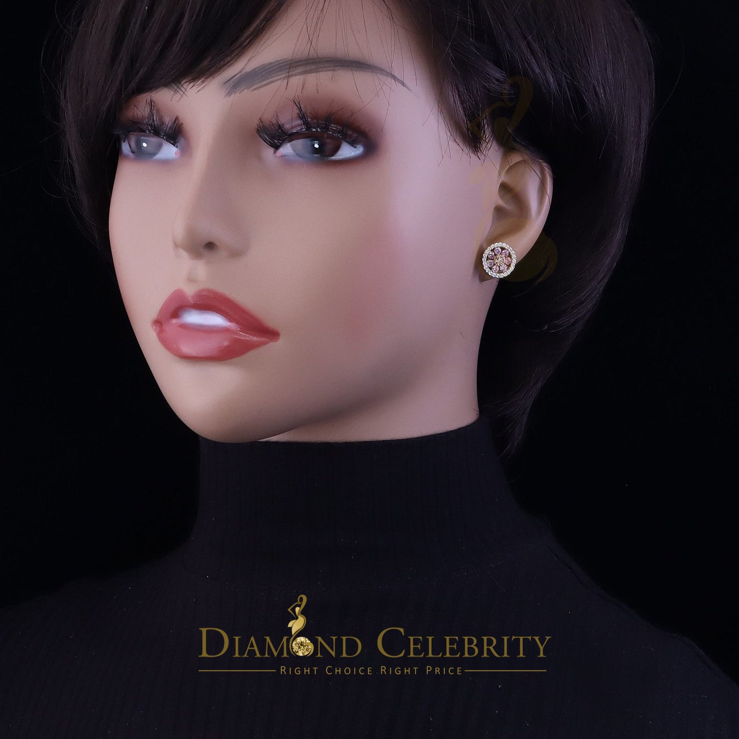 DiamondCelebritees Women's 925 Silver Yellow 1.50ct VVS 'D' Pink Moissanite Round Stud Earrings