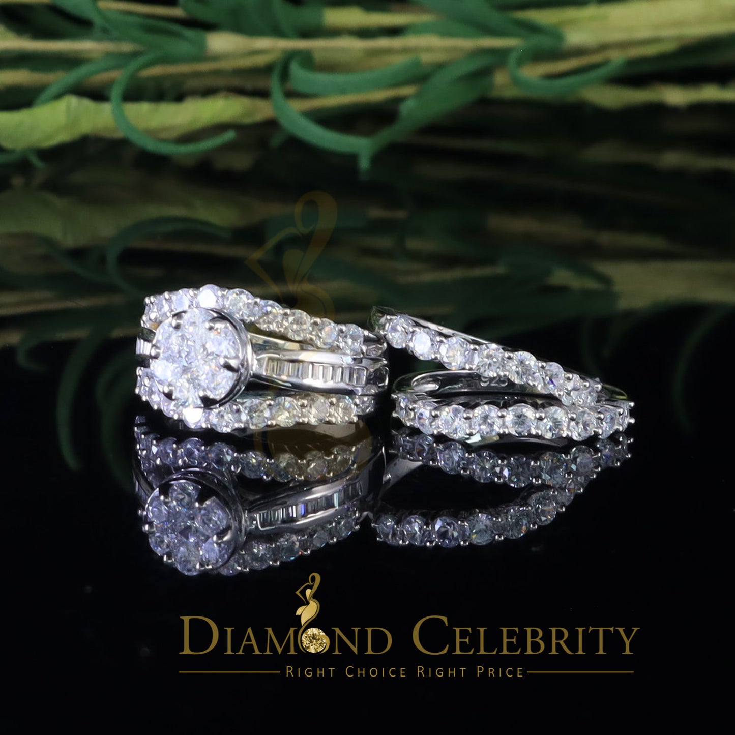 DiamondCelebritees Silver 8.50ct Cubic Zirconia Piece Halo Trio Ring Band White Womens Ring Size 8