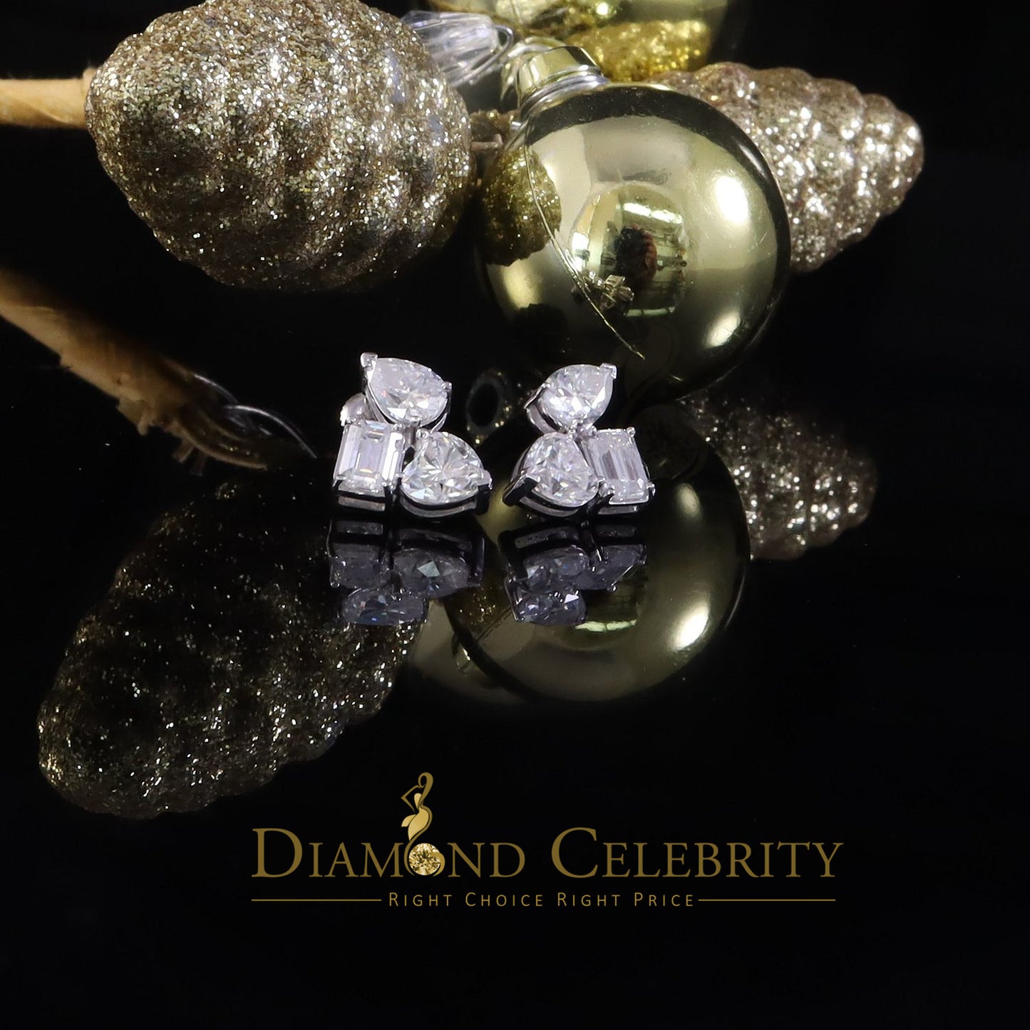 Diamondcelebritees 7.00 CT VVS 'D' Moissanite Women's Tri 925 Silver White Toi et Moi Stud Earrings