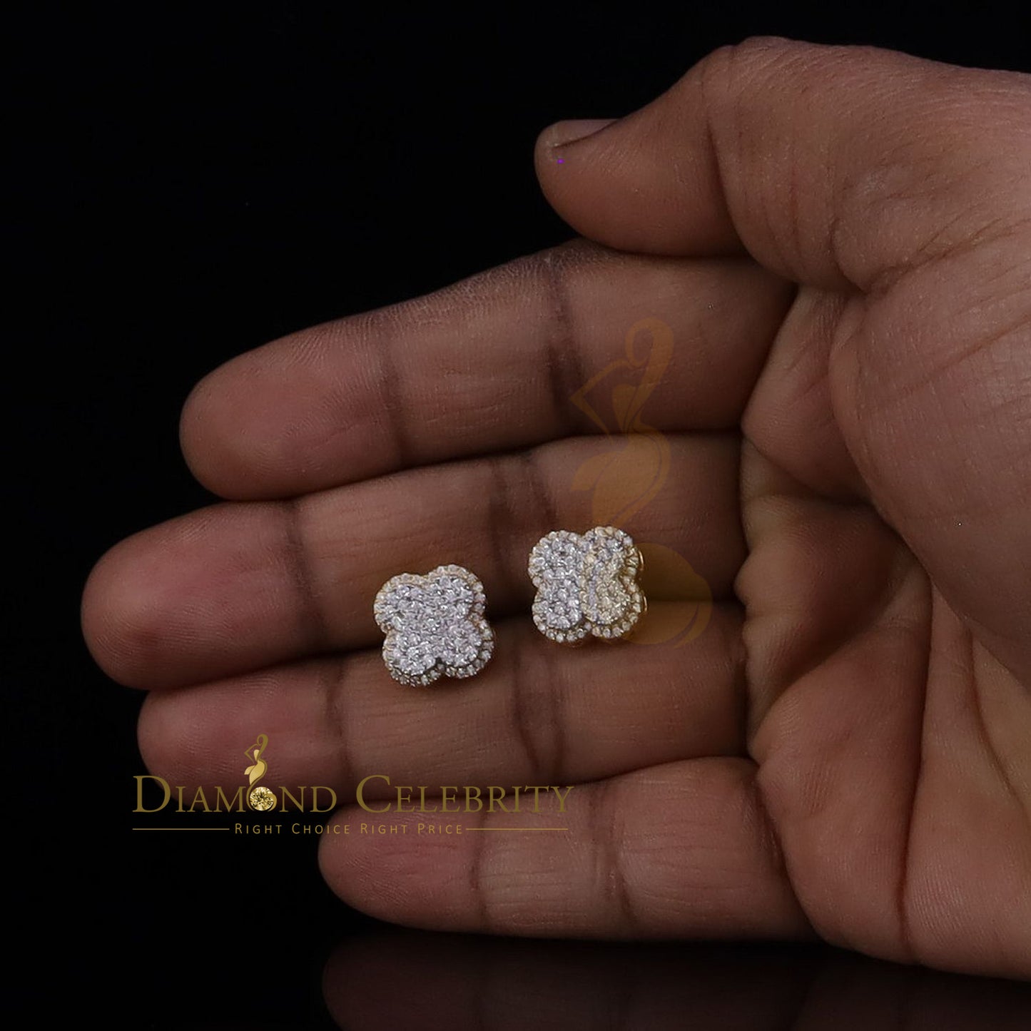 DiamondCelebritees New 1.00ct 925 Sterling Silver Yellow Moissanite Clover Stud Earrings For Women