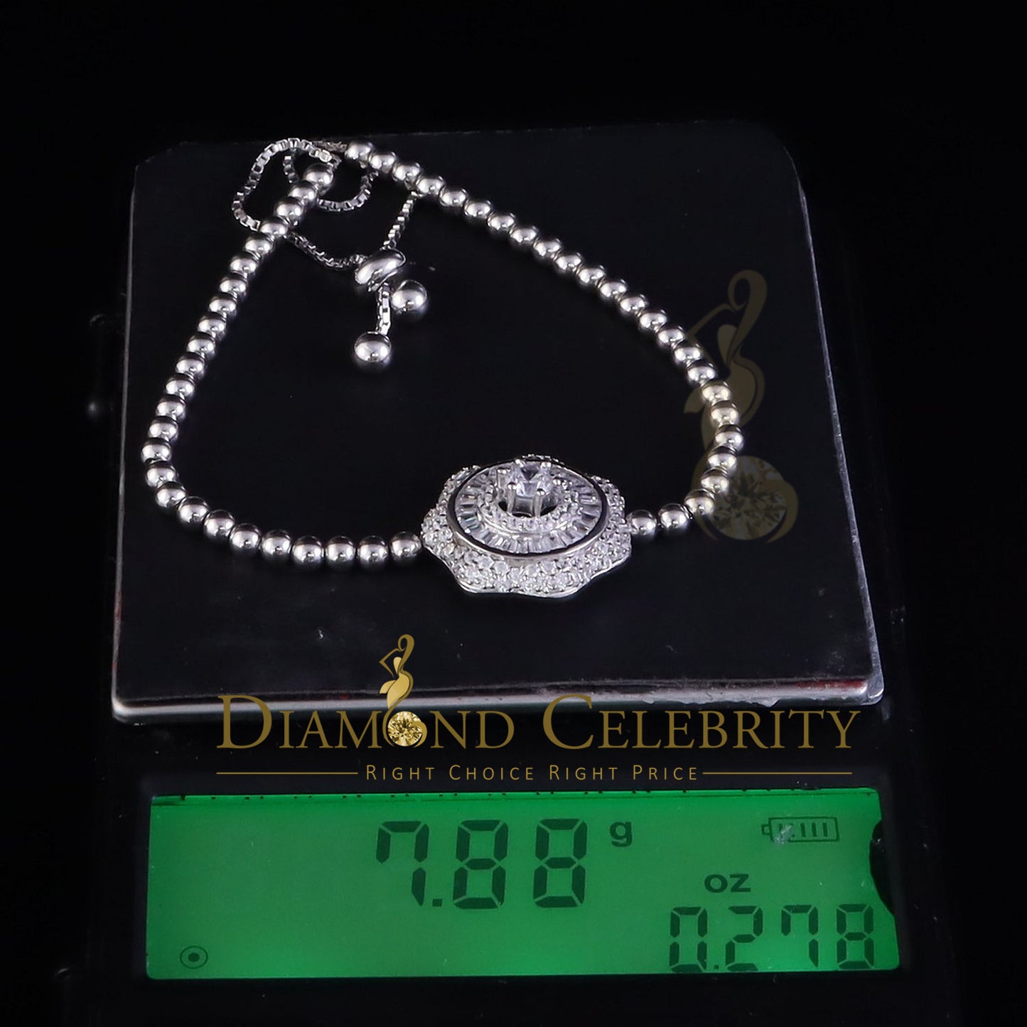 Diamondcelebritees 925 Sterling Silver Solitaire White Bracelet Cubic Zirconia Adjustable SZ 7 Inch