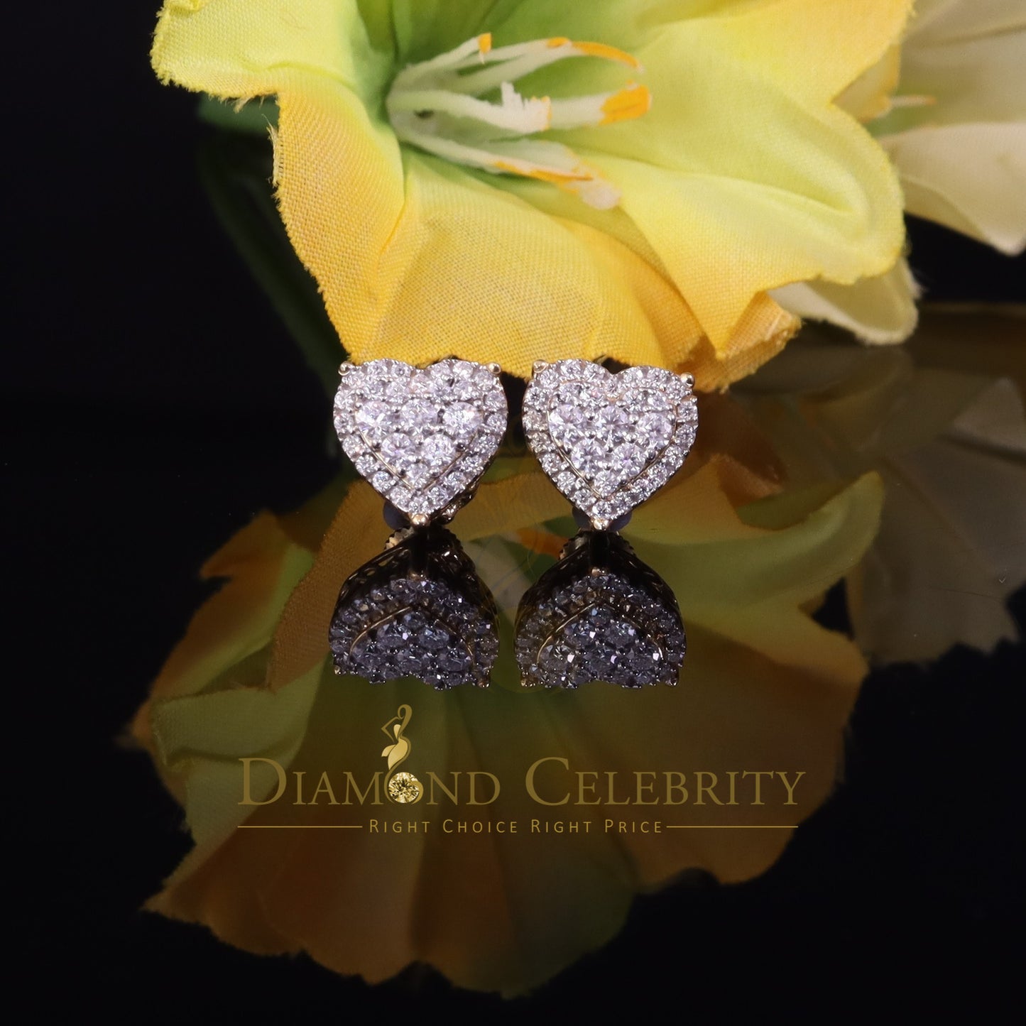 DiamondCelebritees Men's/Womens 925 Silver Yellow 1.00ct VVS 'D' Round Moissanite Heart Earrings