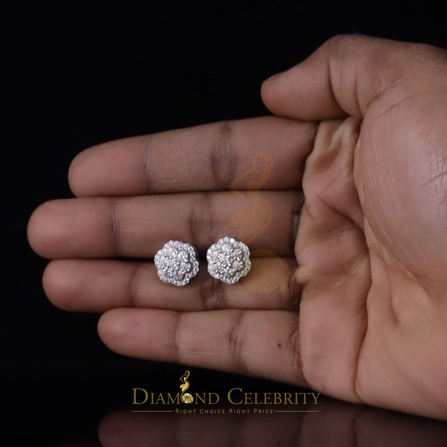 Diamondcelebritees New Women's/Men's 925 Silver White 2.00ct VVS D Moissanite Floral Stud Earrings
