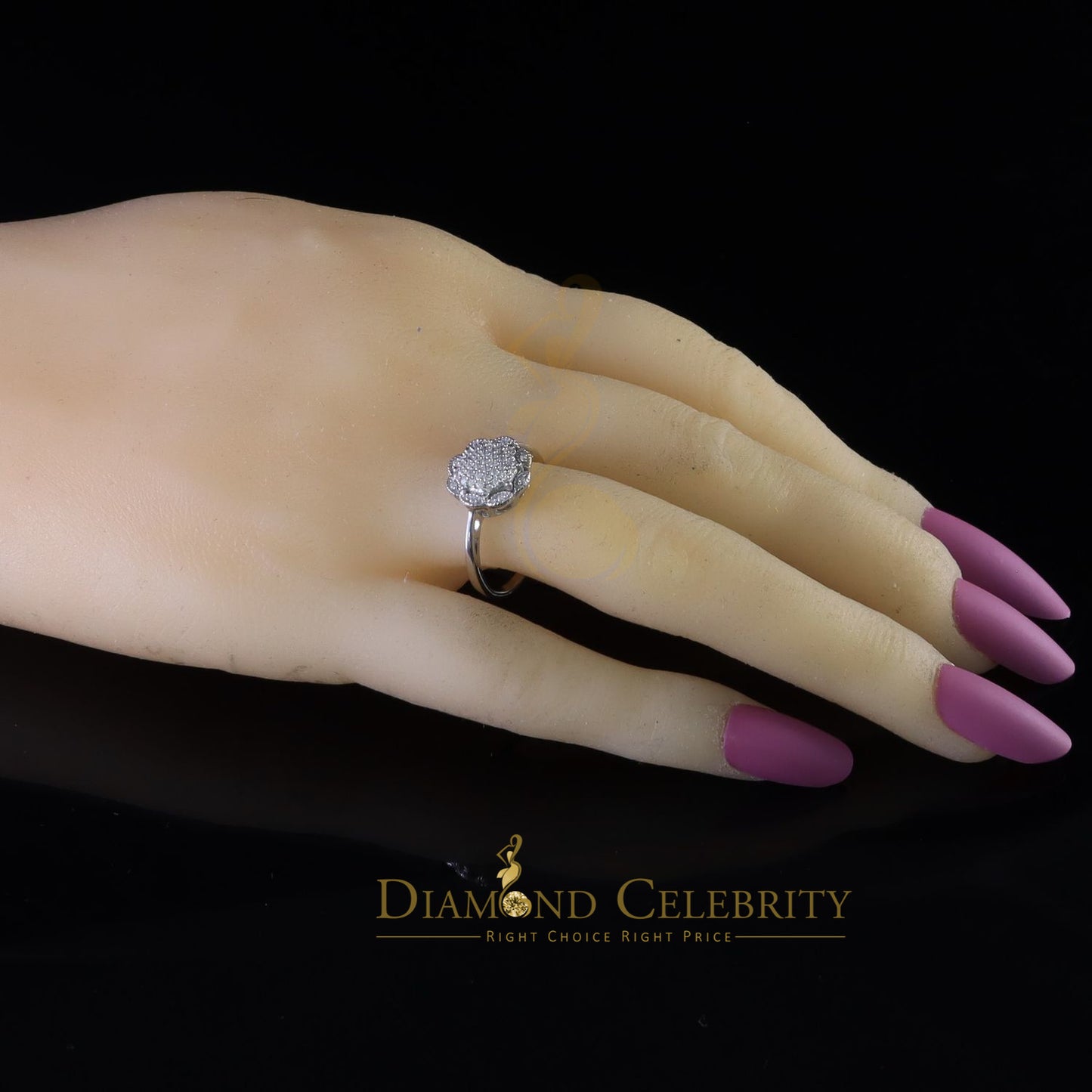 DiamondCelebritees 0.49ct Cubic Zirconia Sterling White Silver Flower Engagement Womens Ring Size 7