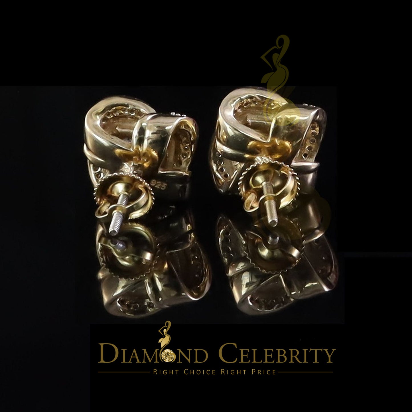 DiamondCelebritees New Men's Knot Stud 1.00ct VVS D Moissanite 925 Yellow Silver Women Earrings