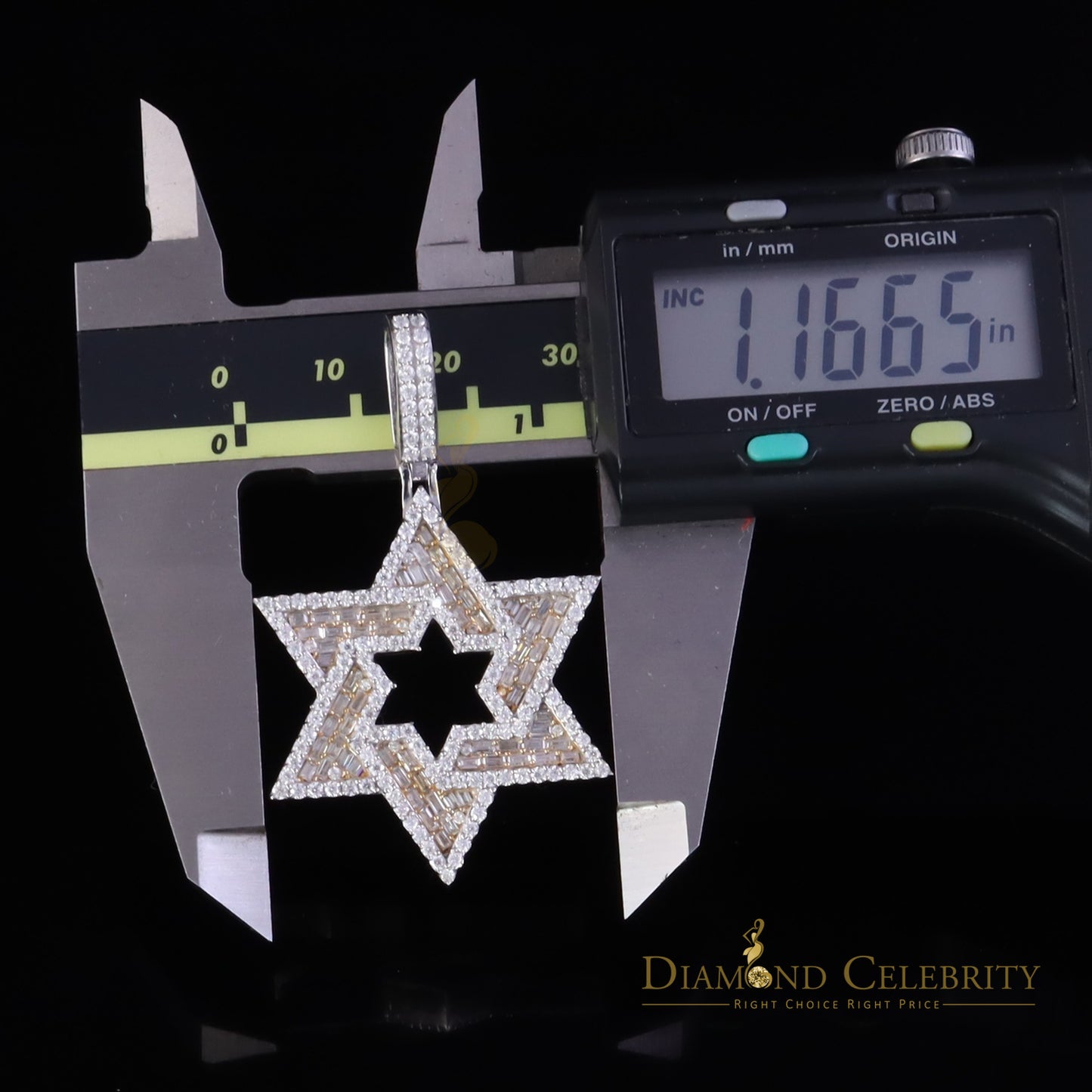 Diamondcelebritees 3.00ct VVS D Sterling Silver Moissanite White Baguette David Star Unisex Pendant