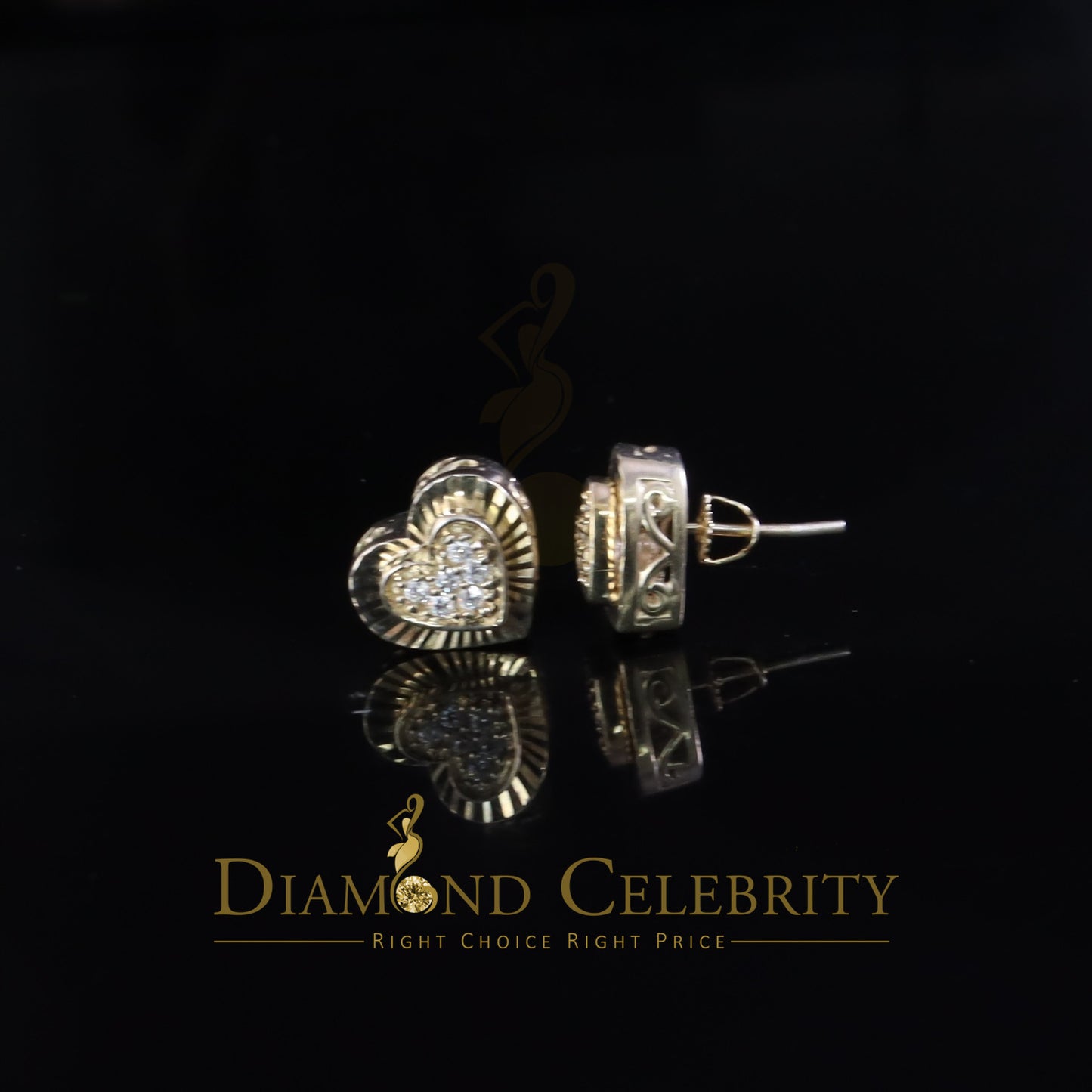 925 Sterling Yellow Silver 1.36ct Cubic Zirconia Heart Women's Stud Earrings