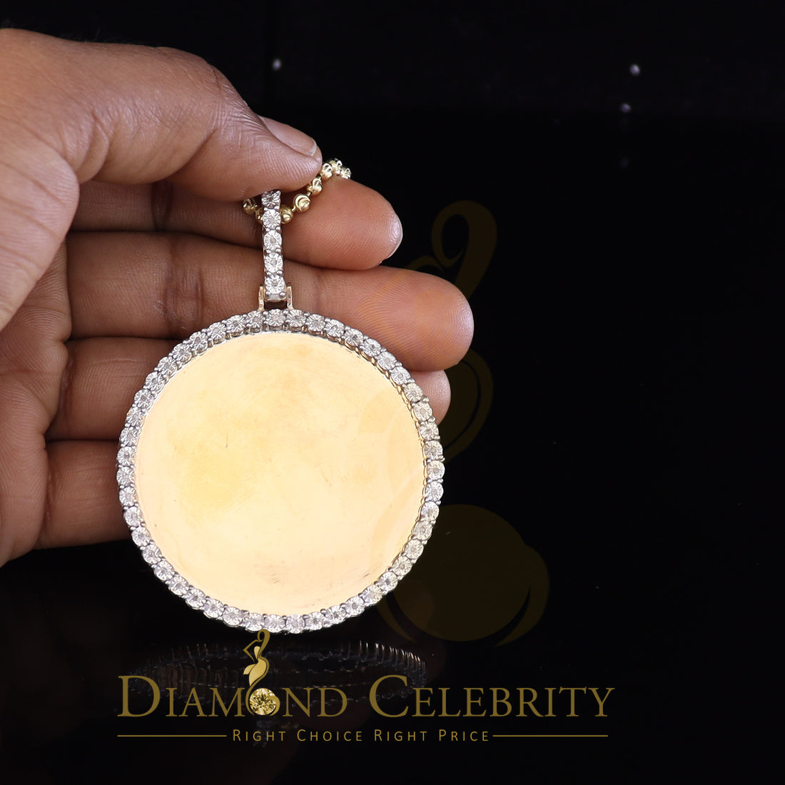 DiamondCelebritees Real 0.25ct Diamond 925 Sterling Silver 2" PICTURE Charm Fashion Yellow Pendant