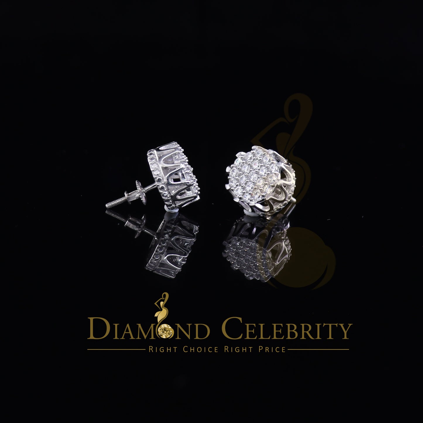 DiamondCelebritees White 925 Sterling Silver 2.04ct Cubic Zirconia Women's & Men's Floral Earrings