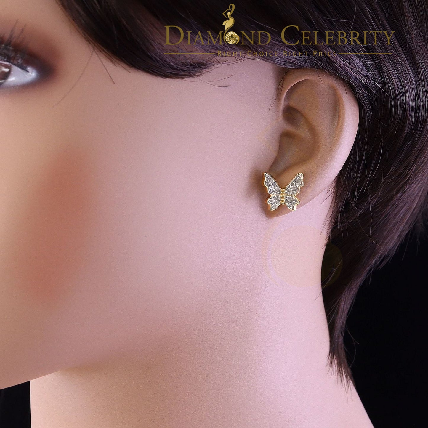 DiamondCelebritees Women's 0.25ct Real Diamond Butterfly Stud Earrings Yellow 925 Sterling Silver