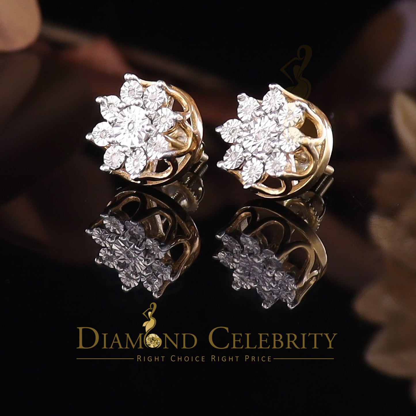 DiamondCelebritees Yellow 925 Sterling Silver 0.10ct Diamond For Men's & Women's Floral Earrings