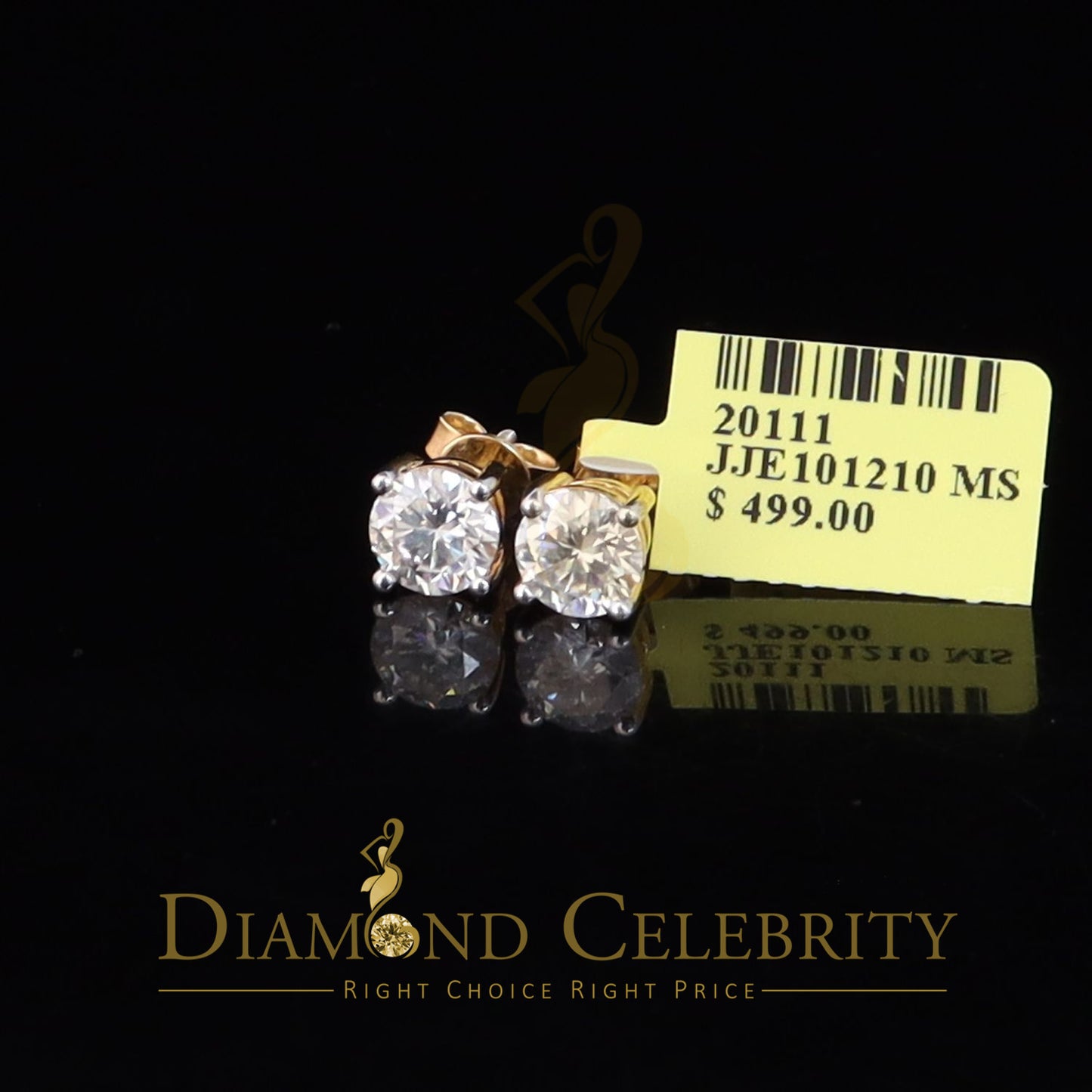 DiamondCelebritees Mens/Women Stud Yellow 925 Silver W/ 2.00ct VVS 'D' Moissanite Stud Earring