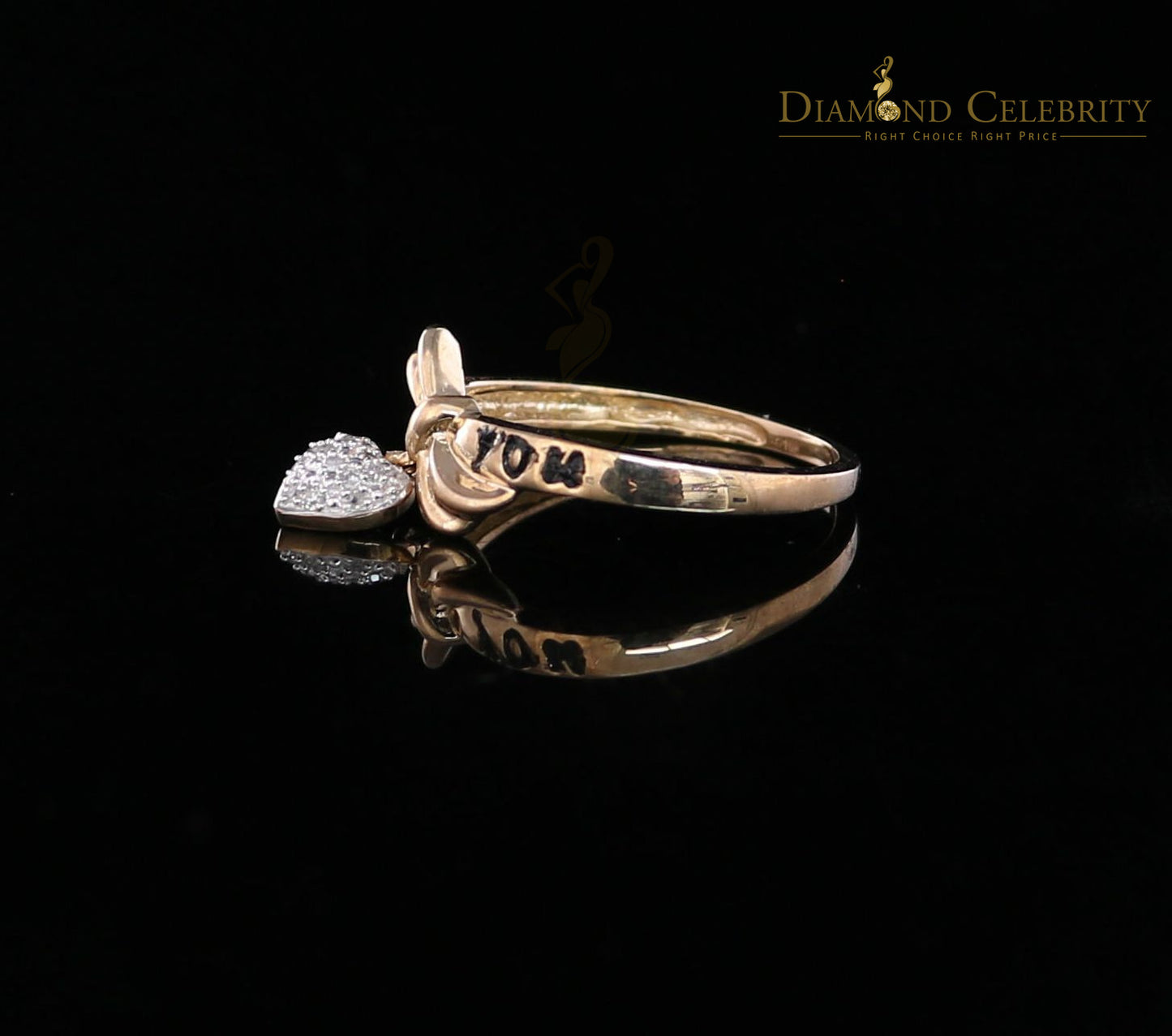 DiamondCelebritees Real 0.05ct Diamond Real 10kt Yellow Gold Fancy LOVE YOU HEART Charm Ring Size 7
