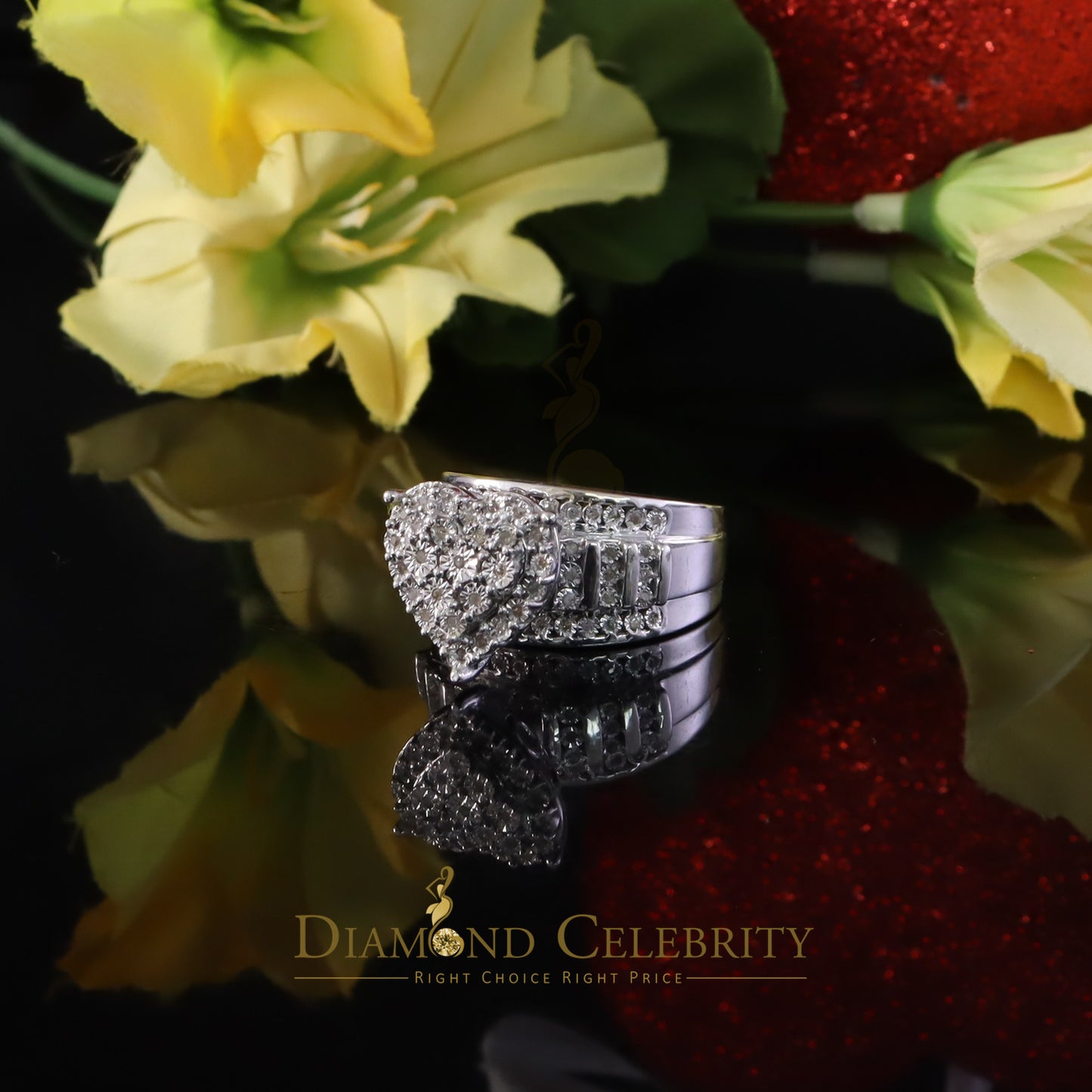 DiamondCelebritees Cindarella White Real Diamond 0.33ct 925 Silver Women Engagement Heart Ring SZ 7