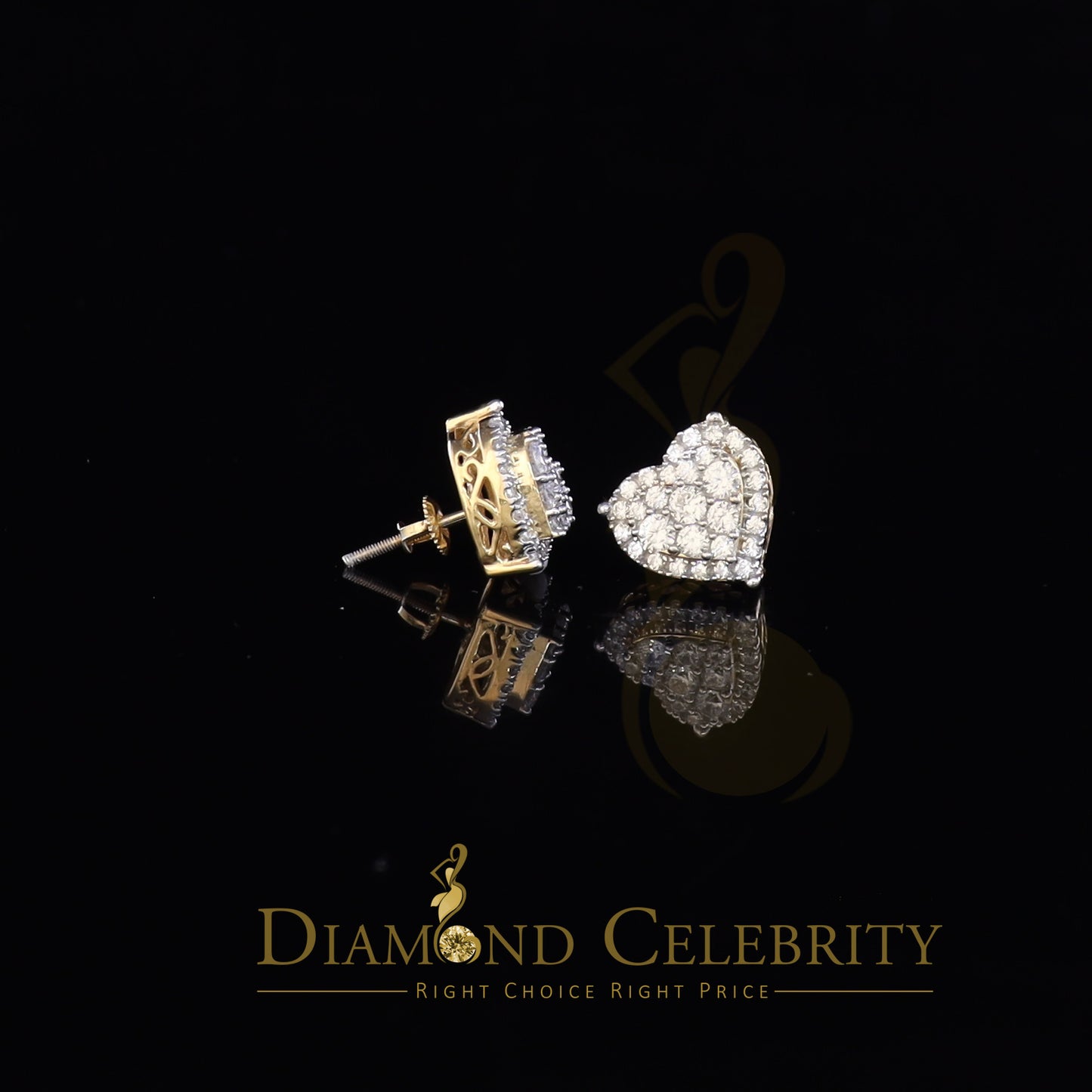 925 Sterling Yellow Silver 2.68ct Cubic Zirconia Heart Women's Stud Earrings