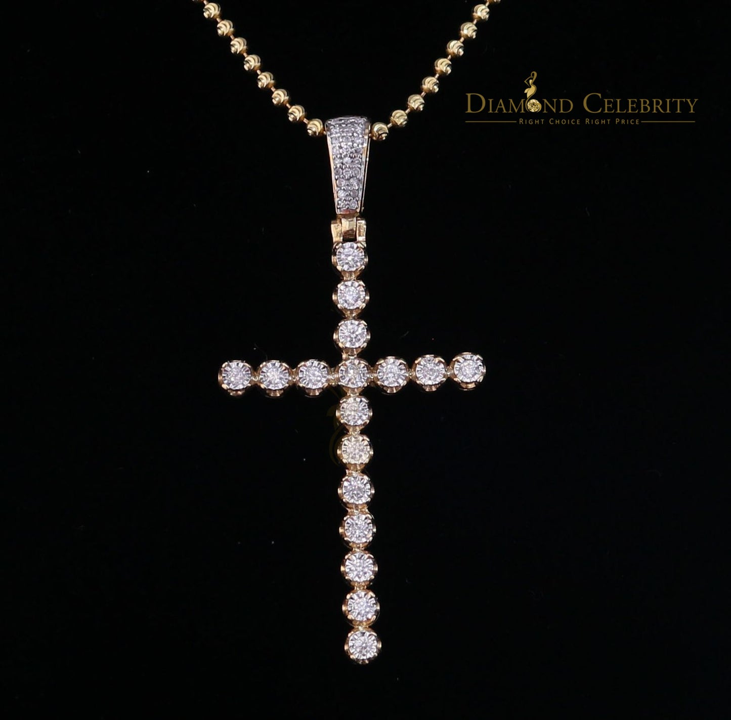 DiamondCelebritees Real 1.0ct Diamond Sterling Silver CROSS Charm Fashion Necklace Yellow Pendant