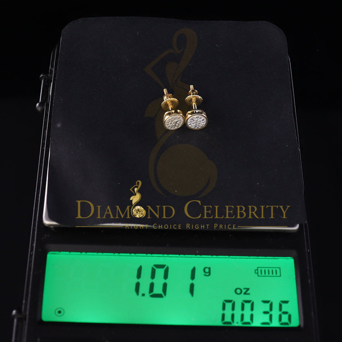 DiamondCelebriteesMen's 10K Real Yellow Gold with Real 0.05ct Diamond Round Stud Earring for Women
