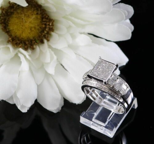 DiamondCelebritees Real Diamond 0.75 CT 925 Silver White Men's Engagement Square Rings Size 9