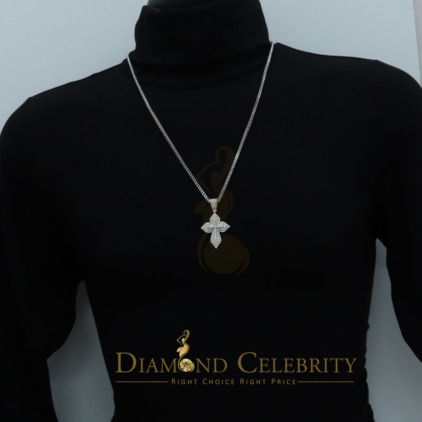 Diamondcelebritees 3.0ct VVS D Moissanite White Silver Charm Cross Floury Pendant Men's & Women's