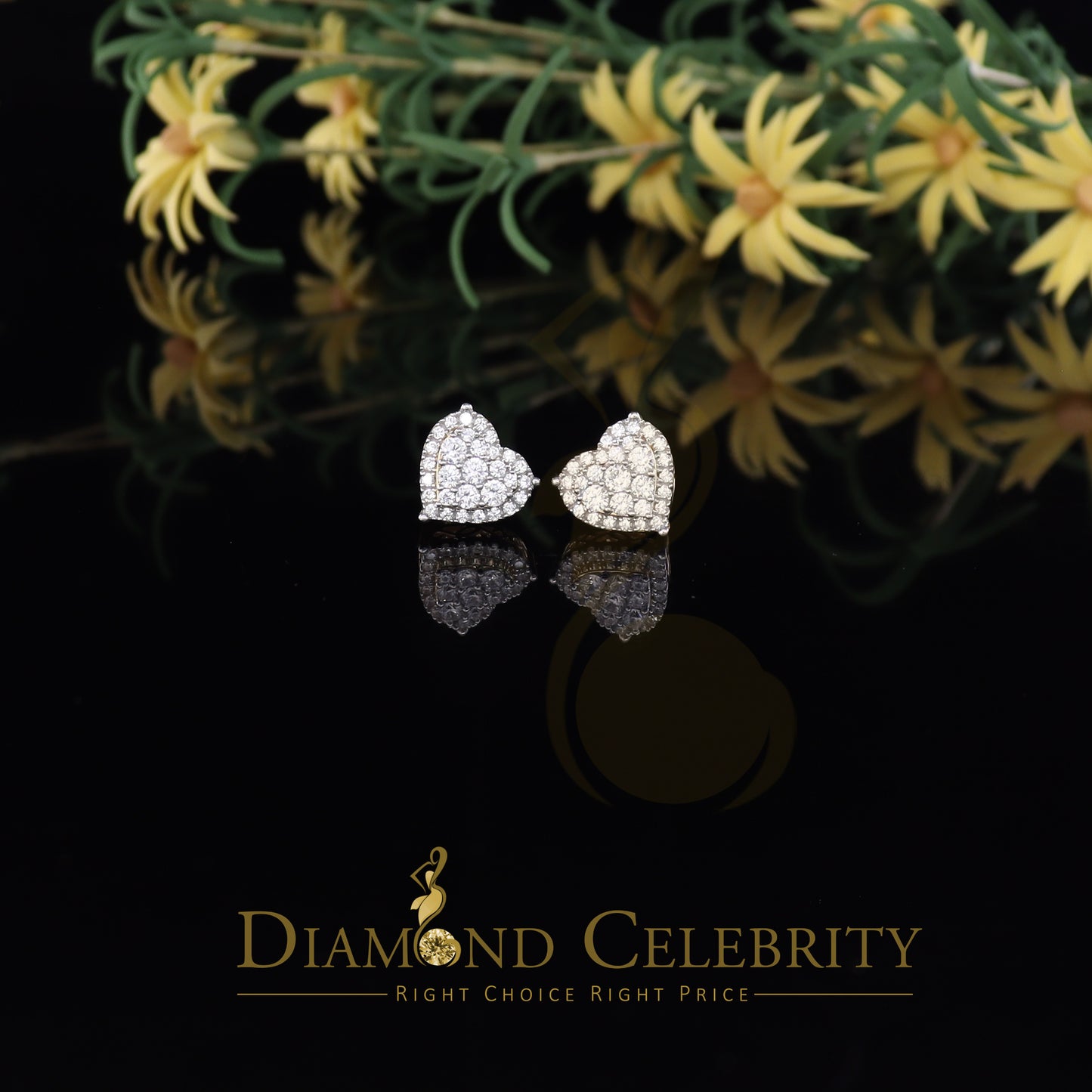 925 Sterling Yellow Silver 2.68ct Cubic Zirconia Heart Women's Stud Earrings